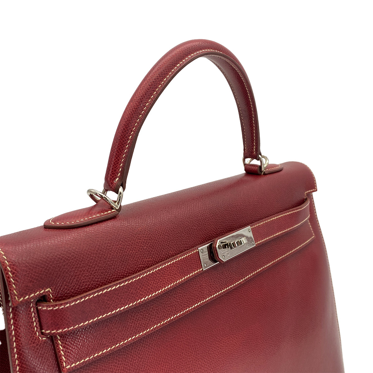 HERMES KELLY 35 SELLIER ROUGE H LISSE HAND BAG 2001 SQUARE E GOLD HARDWARE 90312520