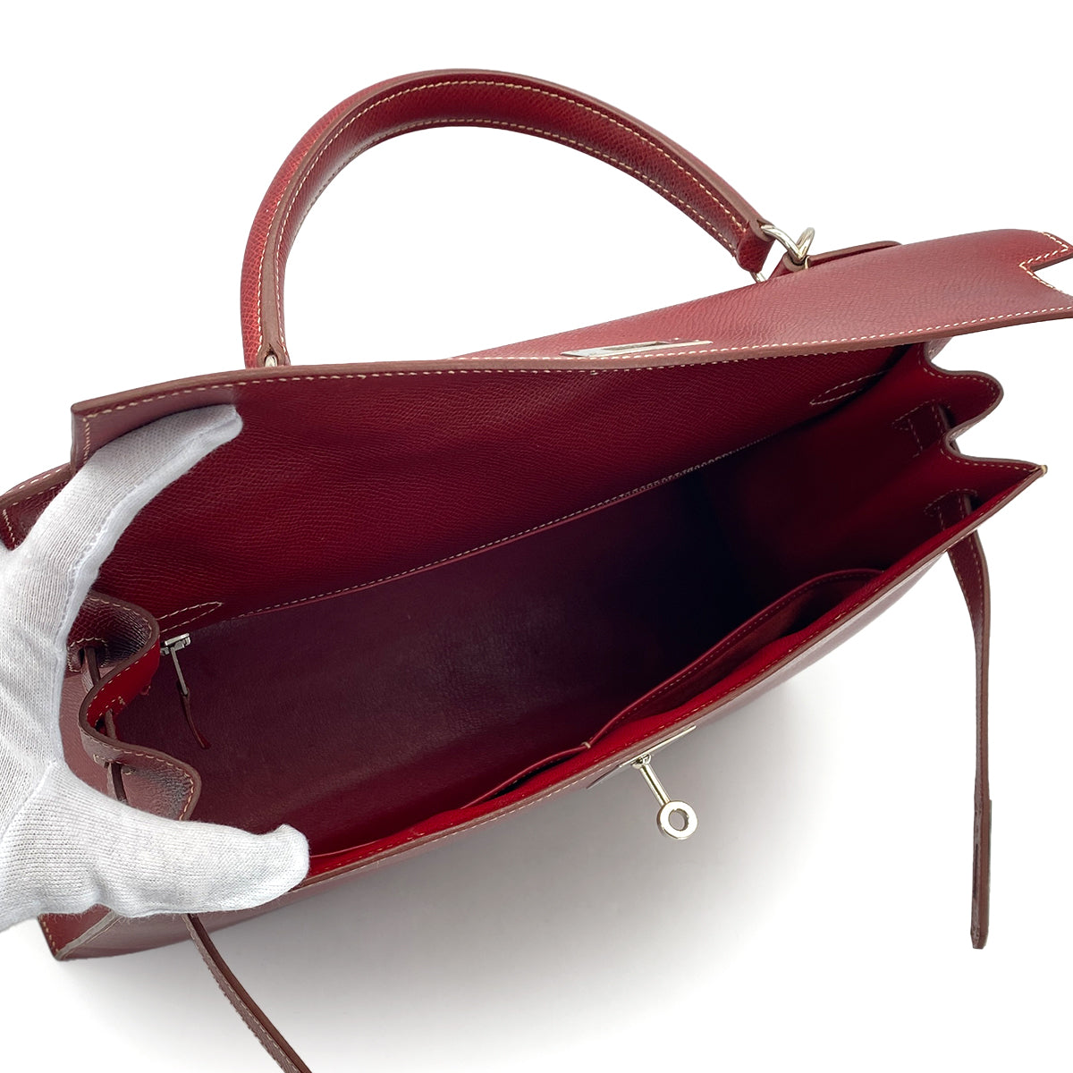 HERMES KELLY 35 SELLIER ROUGE H LISSE HAND BAG 2001 SQUARE E GOLD HARDWARE 90312520