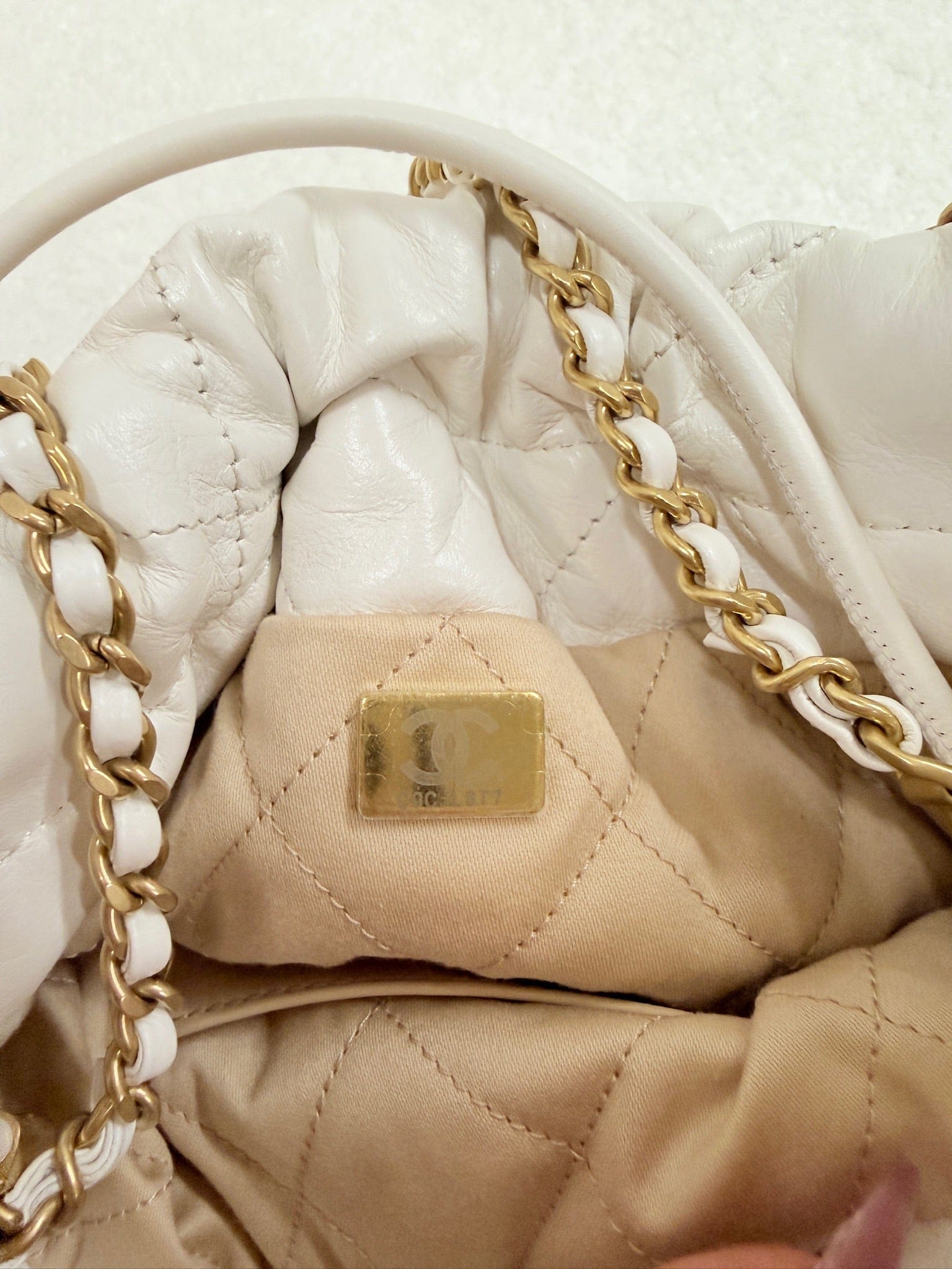 Iconn Boutique Chanel 22 Bag Mini White Calfskin with Gold Logo and Chain-Strap Hobo Bag