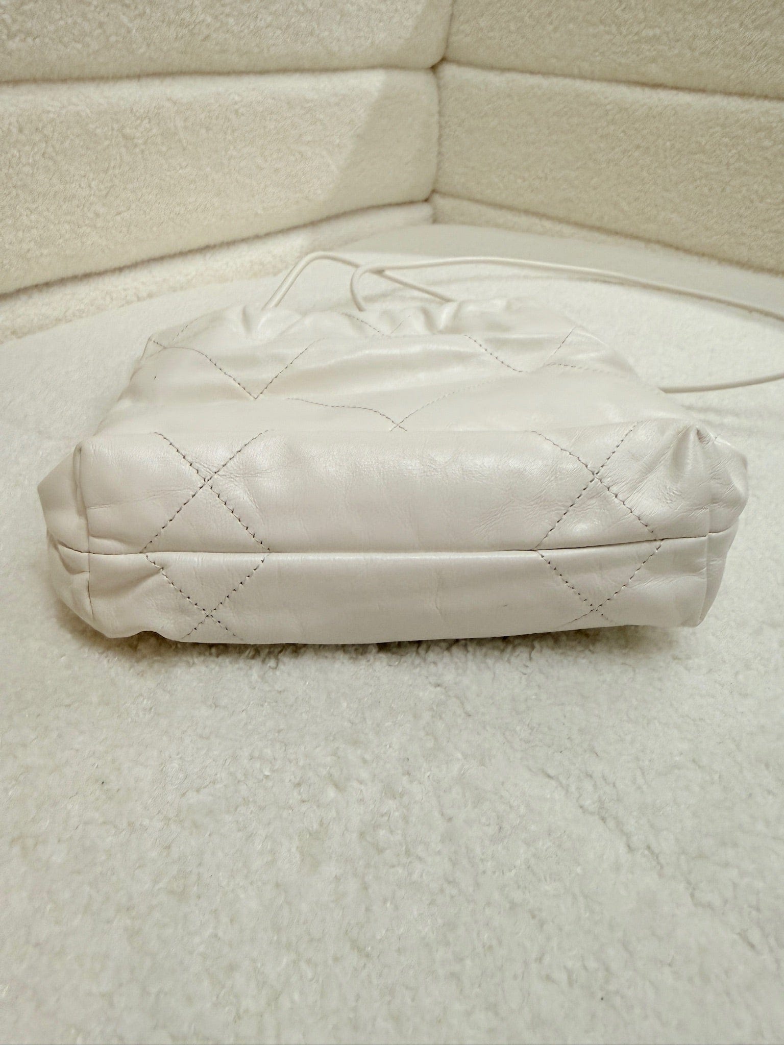 Iconn Boutique Chanel 22 Bag Mini White Calfskin with Gold Logo and Chain-Strap Hobo Bag