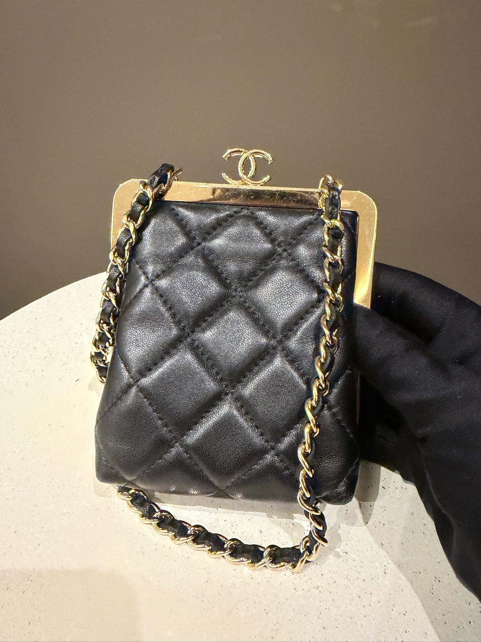 Iconn Boutique Chanel Black Kiss Plexi Clutch on Chain GHW