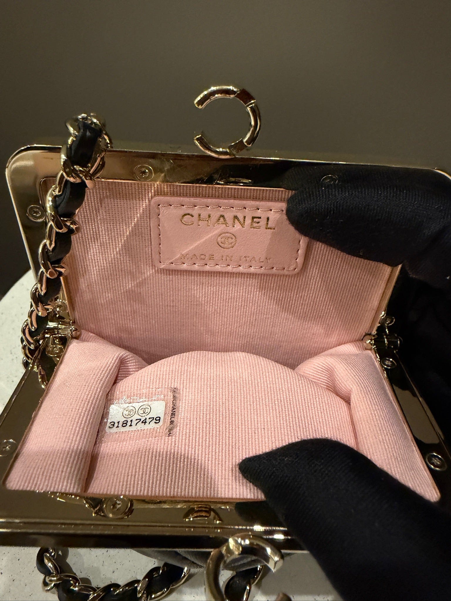 Iconn Boutique Chanel Black Kiss Plexi Clutch on Chain GHW