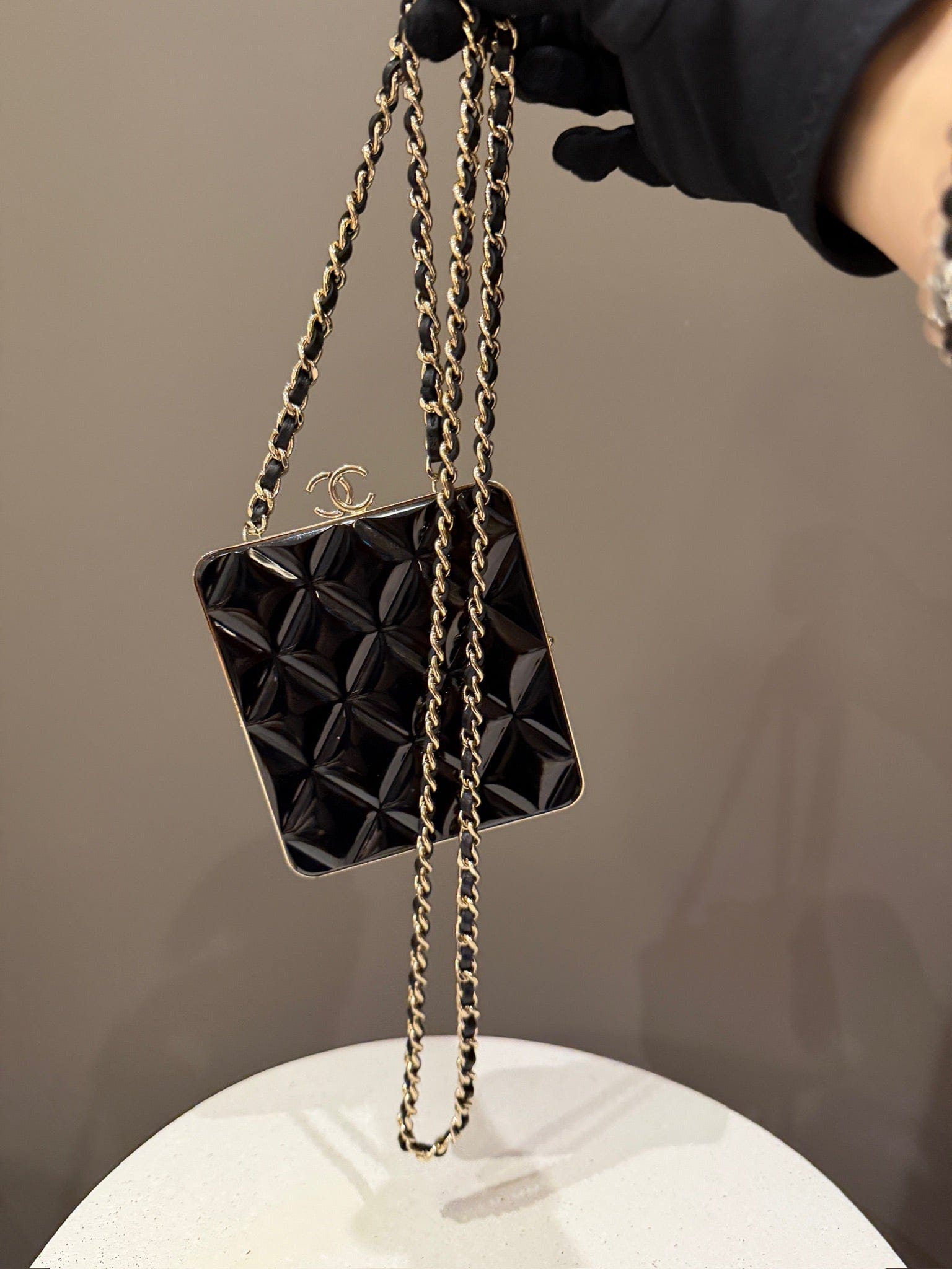 Iconn Boutique Chanel Black Kiss Plexi Clutch on Chain GHW