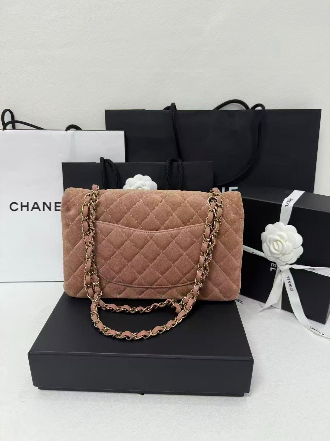Iconn Boutique Chanel Classic Flap Medium Pink Velvet Gold Hardware Shoulder Bag