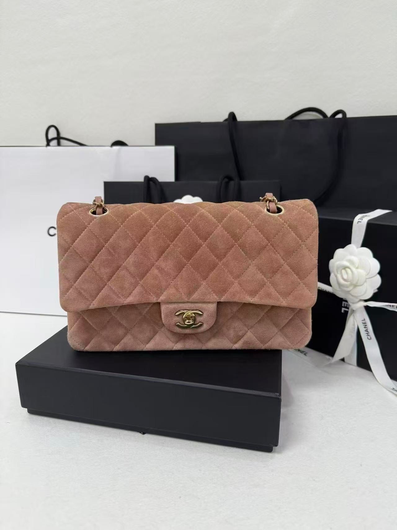 Iconn Boutique Chanel Classic Flap Medium Pink Velvet Gold Hardware Shoulder Bag