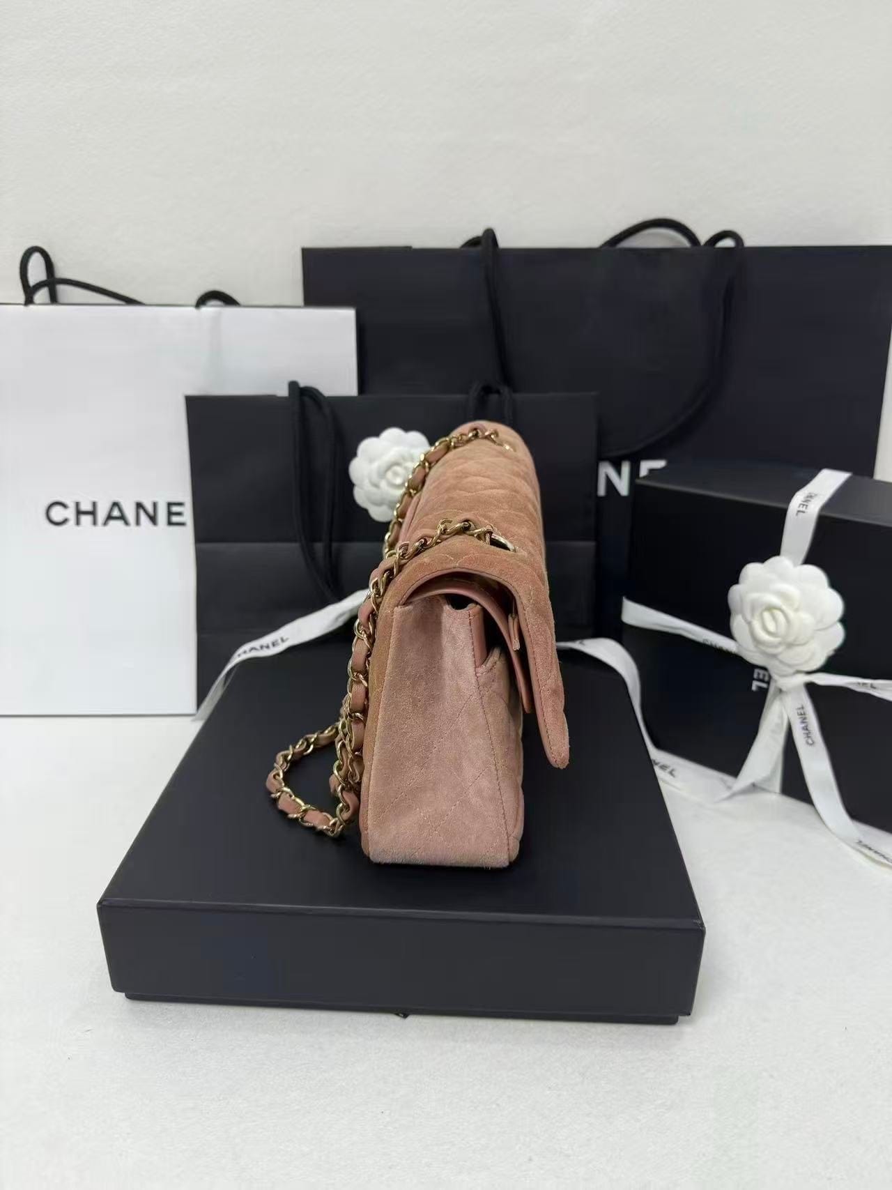 Iconn Boutique Chanel Classic Flap Medium Pink Velvet Gold Hardware Shoulder Bag