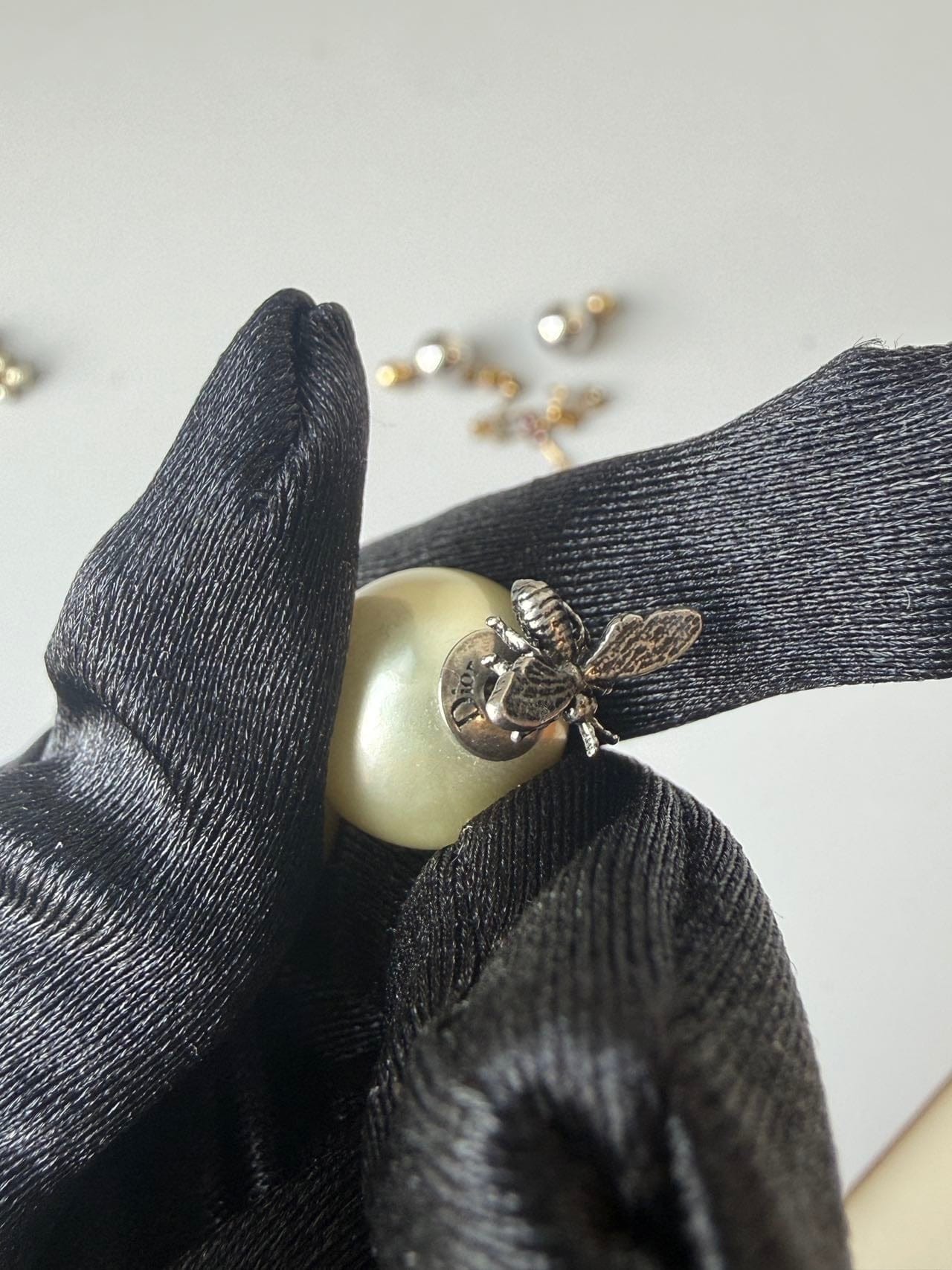 Iconn Boutique Dior Bee Faux Pearl Stud Earrings in Silver-Tone Metal