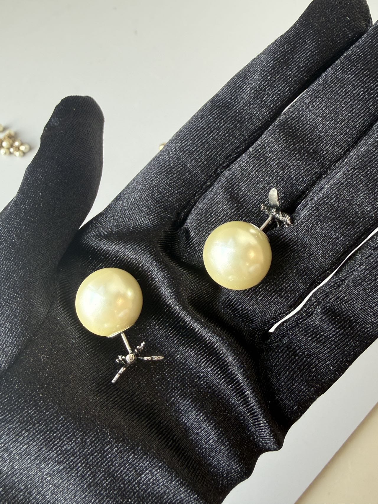 Iconn Boutique Dior Bee Faux Pearl Stud Earrings in Silver-Tone Metal