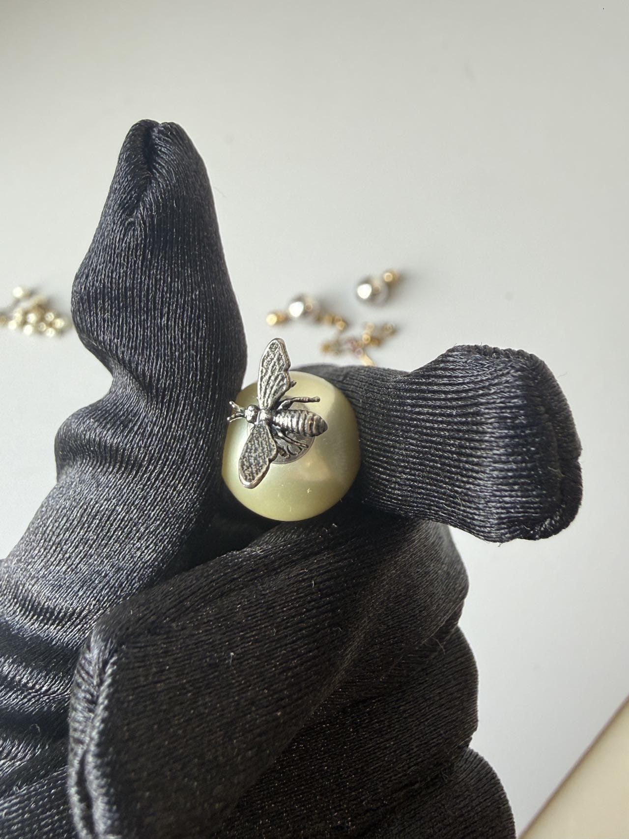 Iconn Boutique Dior Bee Faux Pearl Stud Earrings in Silver-Tone Metal