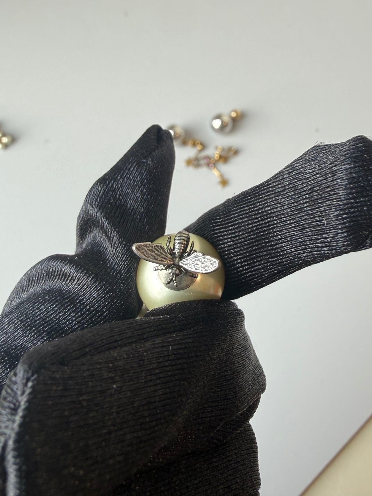 Iconn Boutique Dior Bee Faux Pearl Stud Earrings in Silver-Tone Metal