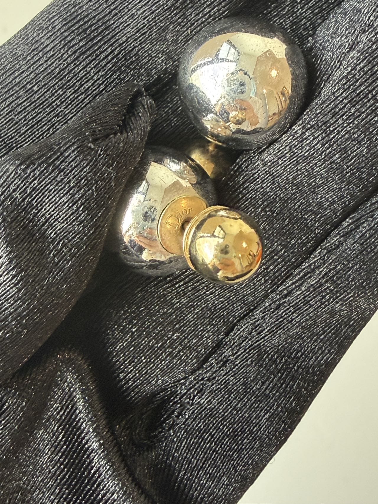 Iconn Boutique Dior Tribales Two-Tone Ball Stud Earrings in Gold & Silver-Tone Metal