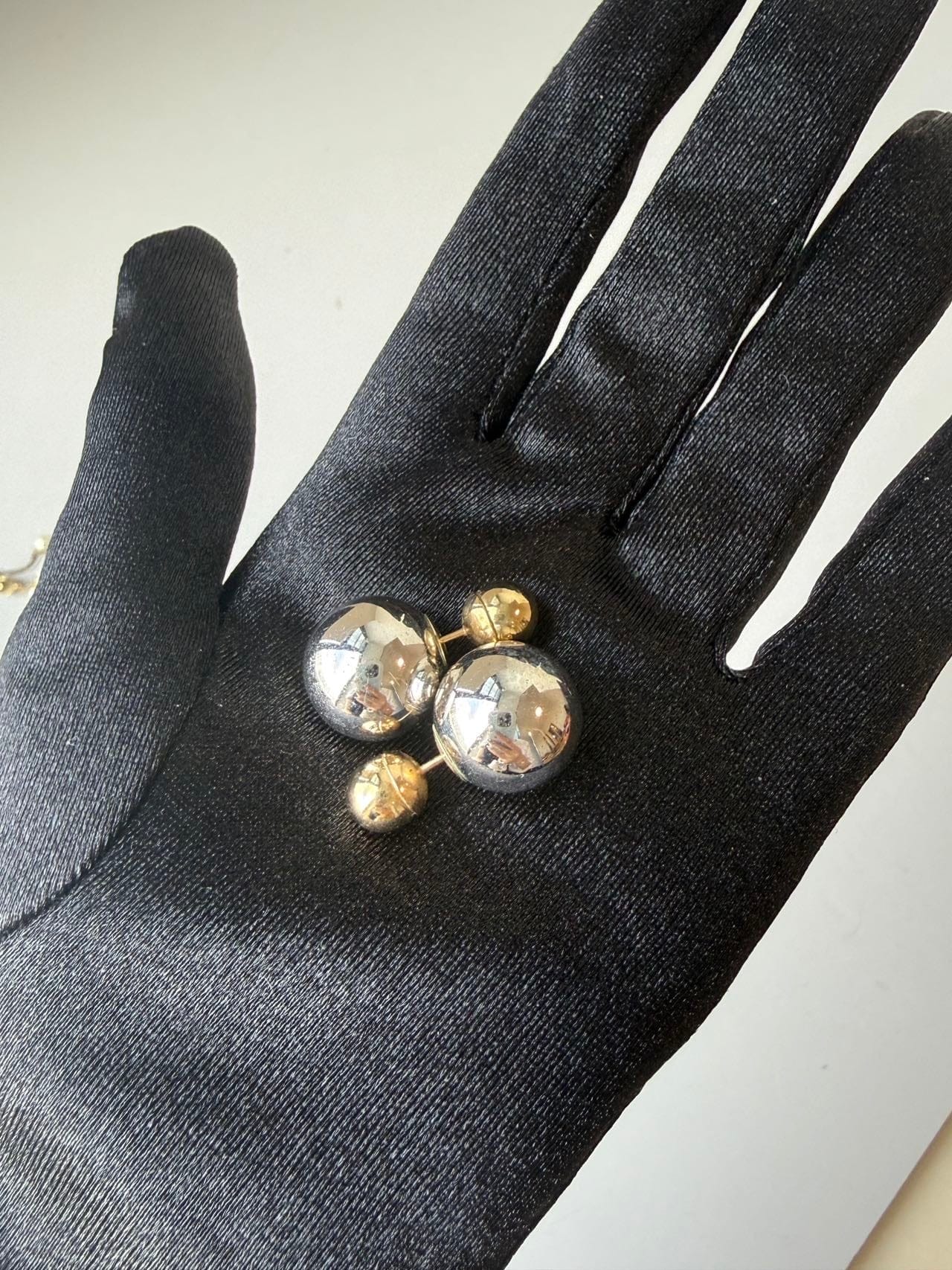 Iconn Boutique Dior Tribales Two-Tone Ball Stud Earrings in Gold & Silver-Tone Metal