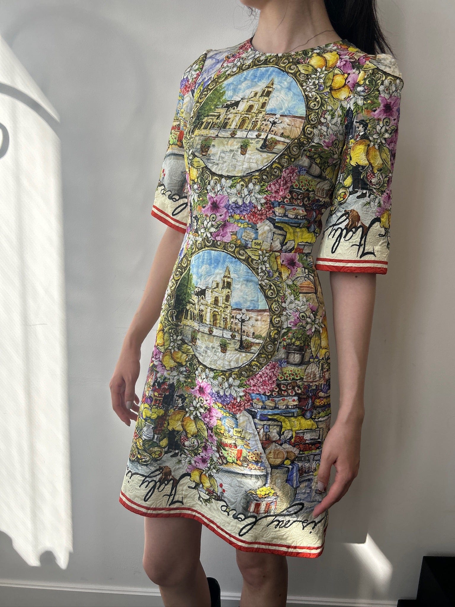Iconn Boutique DOLCE & GABBANA SS16 Italian floral fruit market print jacquard dress