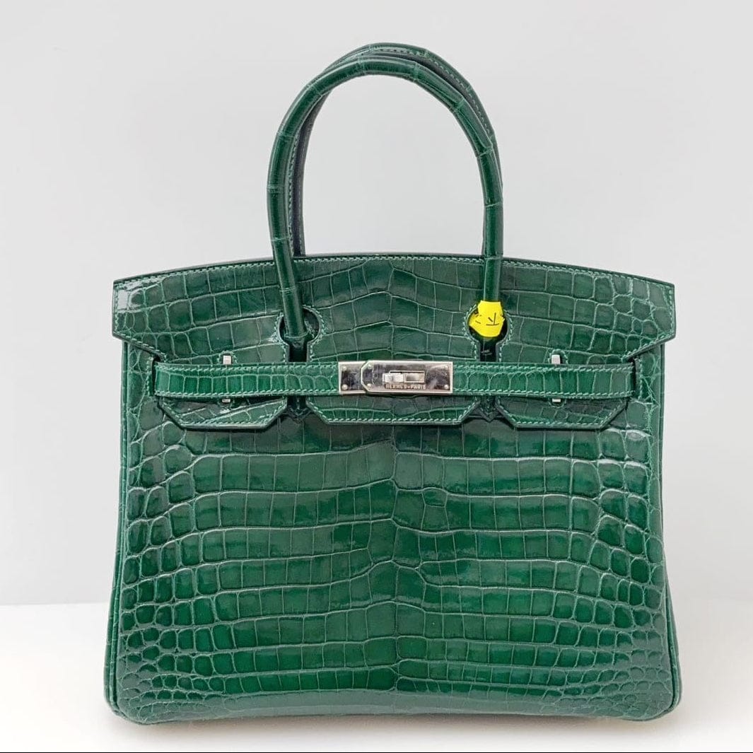 Iconn Boutique Hermes Birkin 30 Shiny Niloticus Crocodile Emerald Green PHW -Stamp Square Q