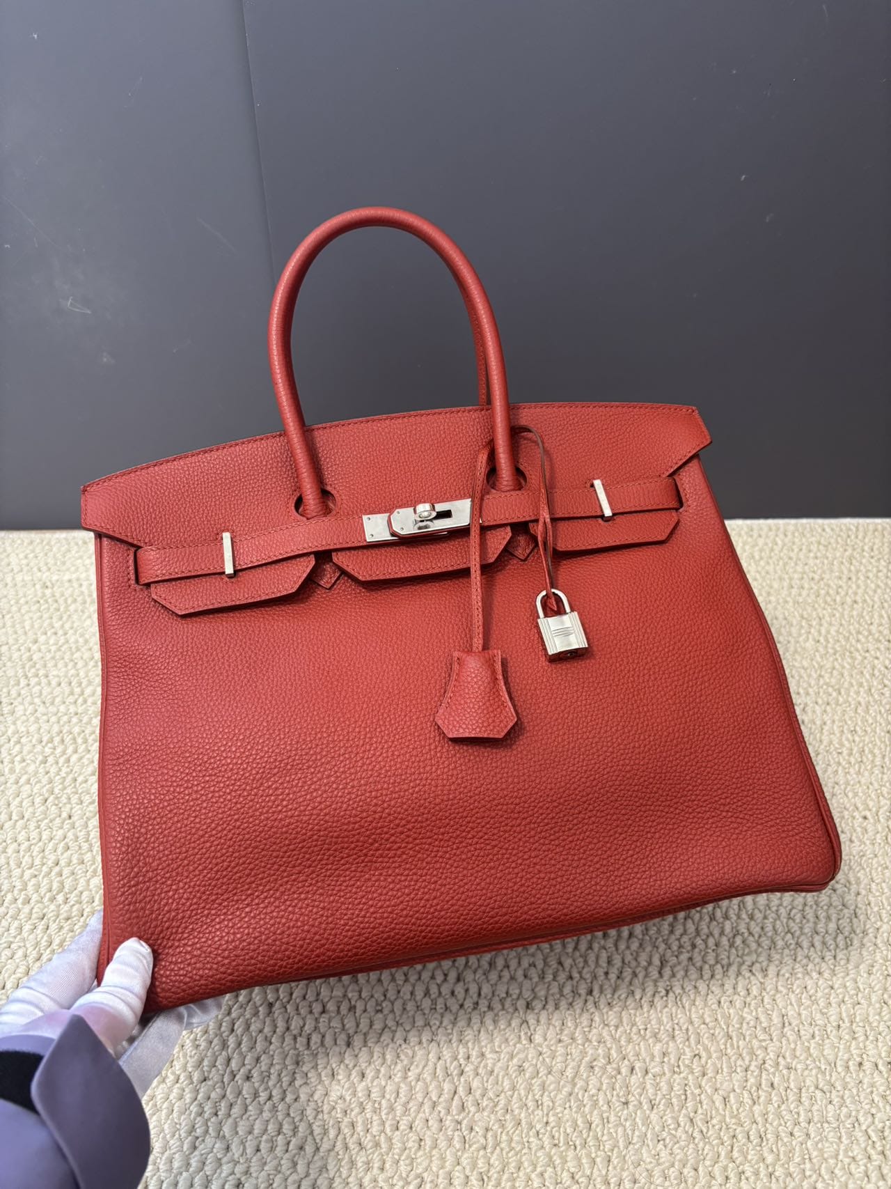 Iconn Boutique Hermès Birkin 35 Rouge Tomate Togo Leather Palladium Hardware Q Stamp