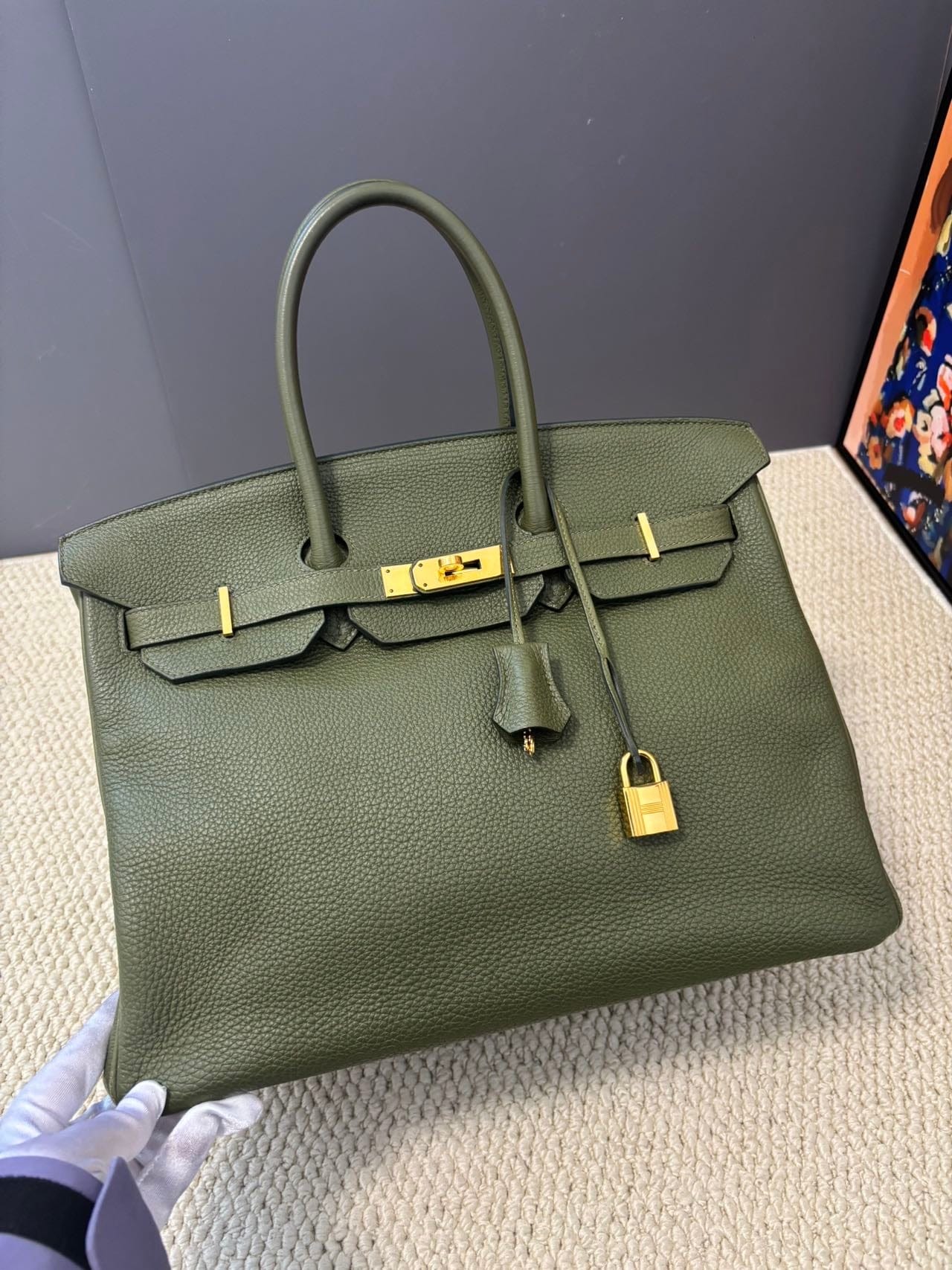 Iconn Boutique Hermès Birkin 35 Vert Olive Togo Leather Gold Hardware Q Stamp