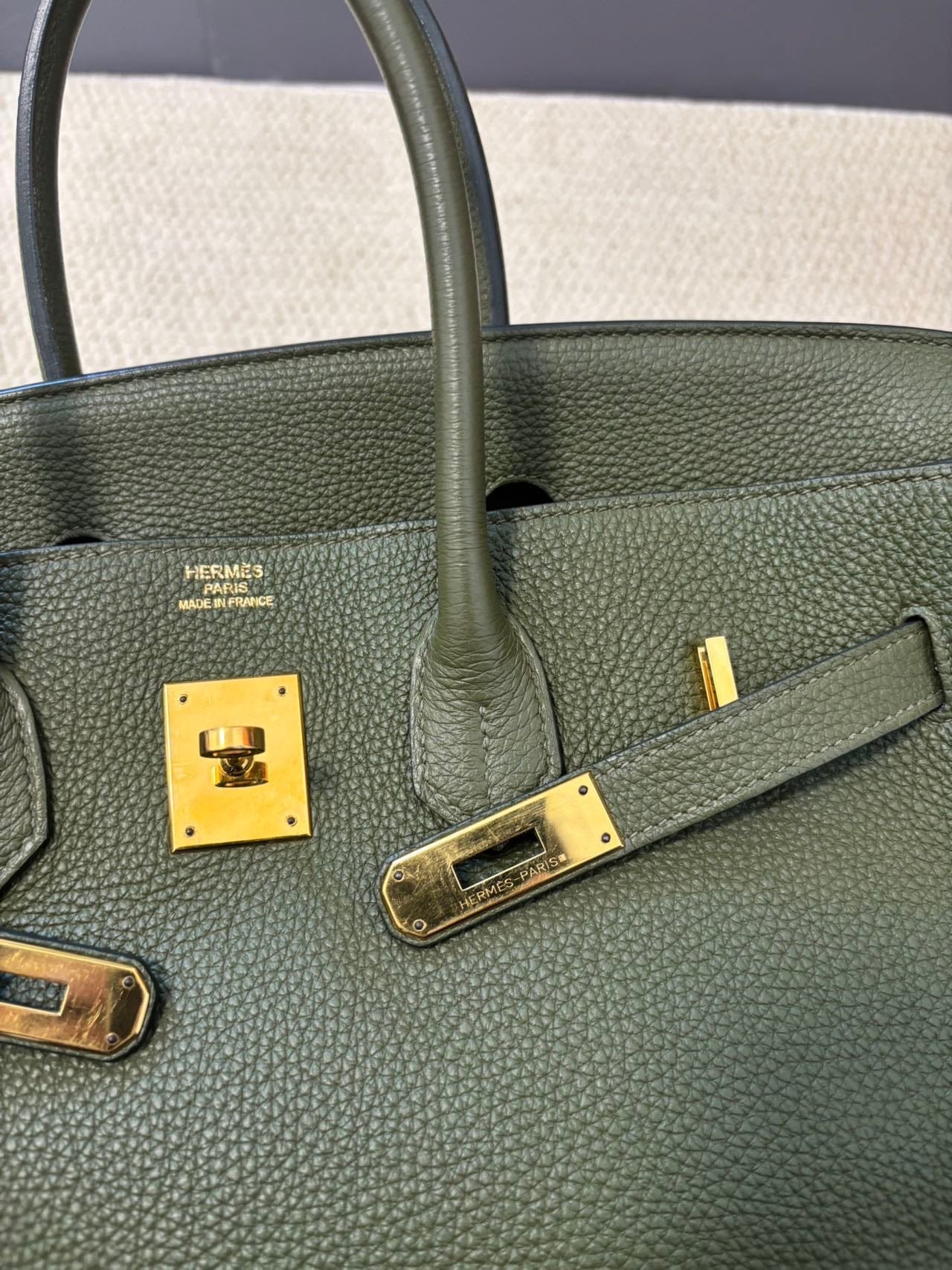 Iconn Boutique Hermès Birkin 35 Vert Olive Togo Leather Gold Hardware Q Stamp