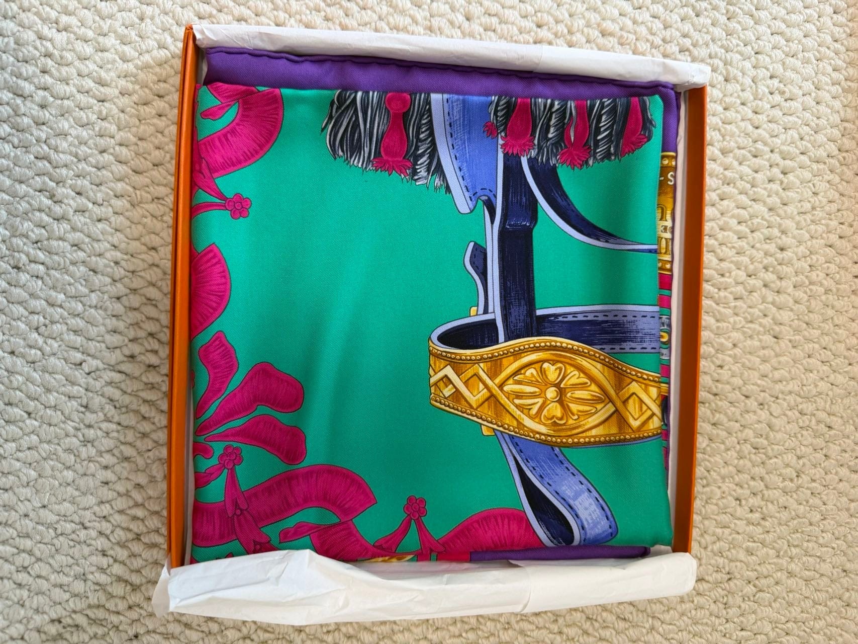 Iconn Boutique Hermes Bride de Cour Twill Silk Scarf 90cm - Violet