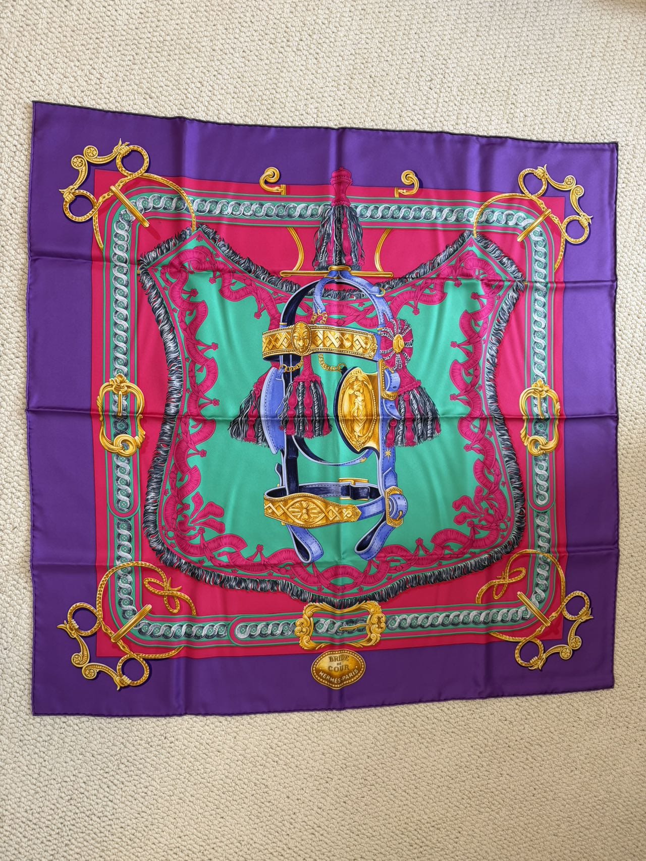 Iconn Boutique Hermes Bride de Cour Twill Silk Scarf 90cm - Violet