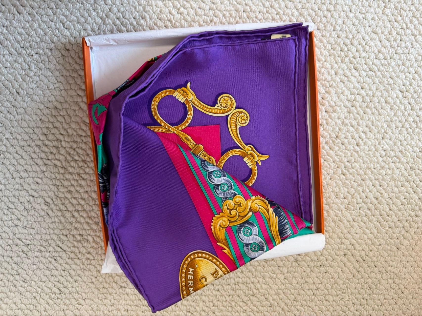 Iconn Boutique Hermes Bride de Cour Twill Silk Scarf 90cm - Violet