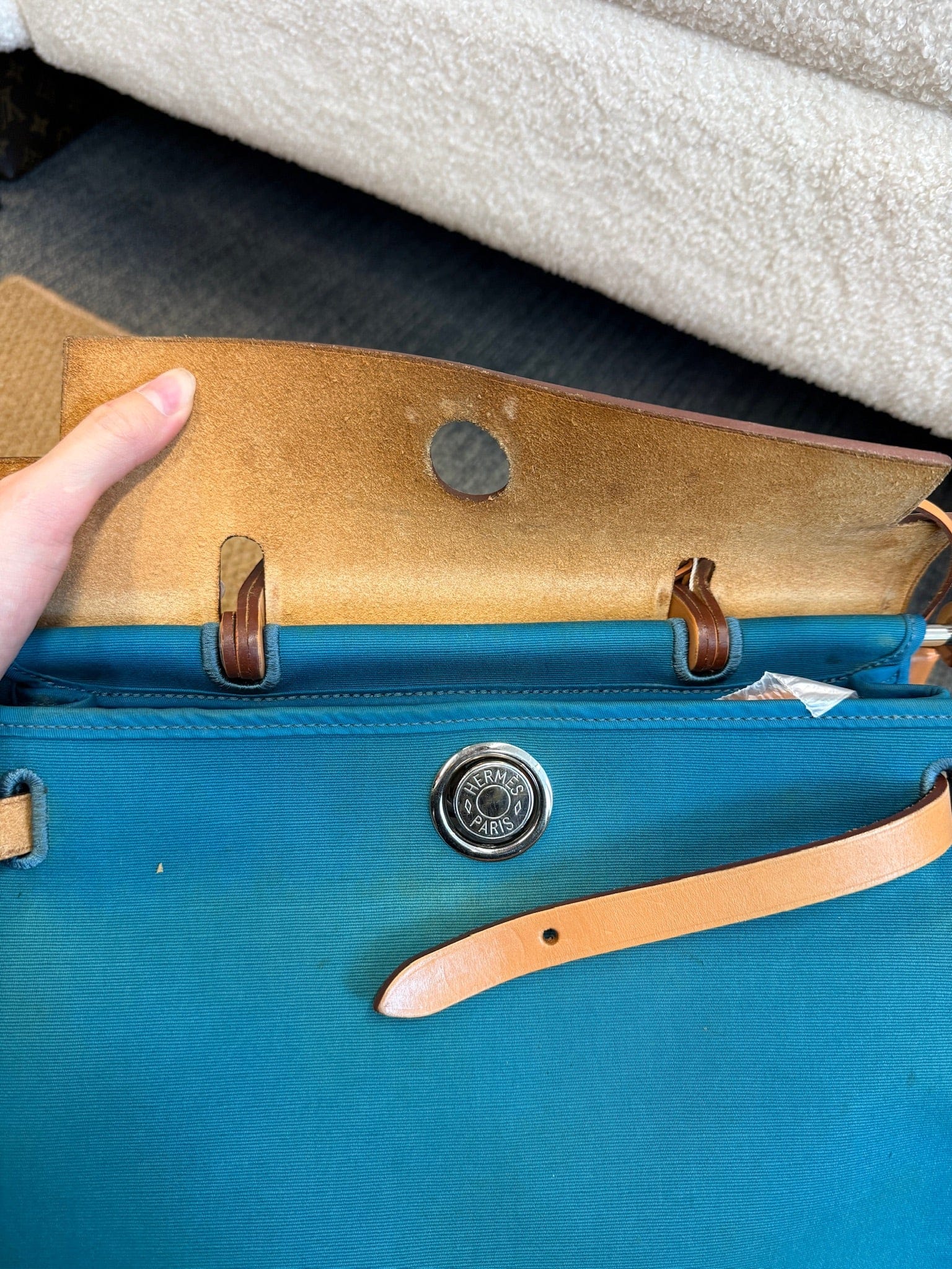 Iconn Boutique Hermès Herbag 31 Blue Canvas Gold Brown Leather Palladium Hardware Square Q Stamp
