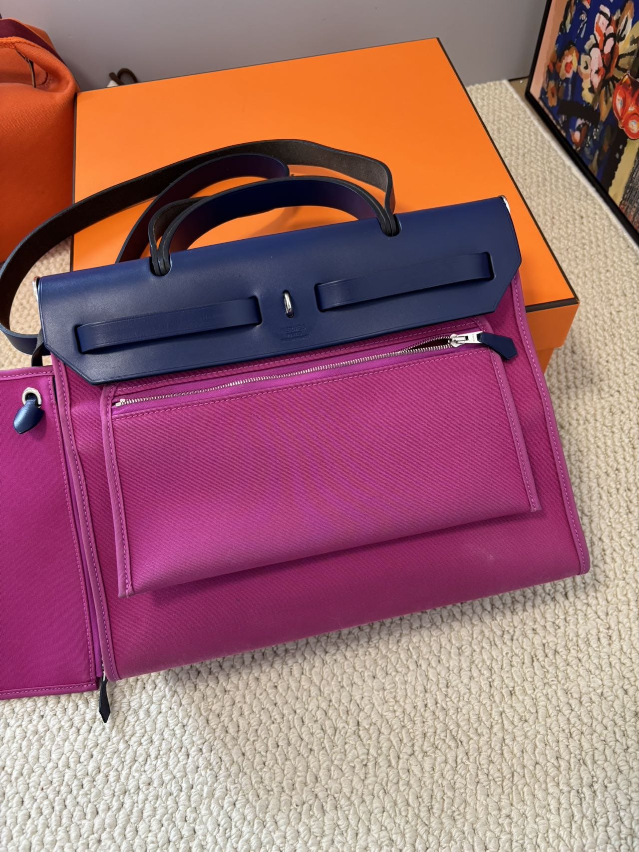Iconn Boutique Hermès Herbag 31 | C Stamp—Gem Blue x Fuchsia Canvas