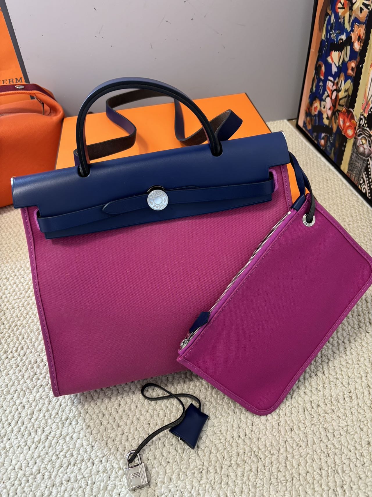 Iconn Boutique Hermès Herbag 31 | C Stamp—Gem Blue x Fuchsia Canvas