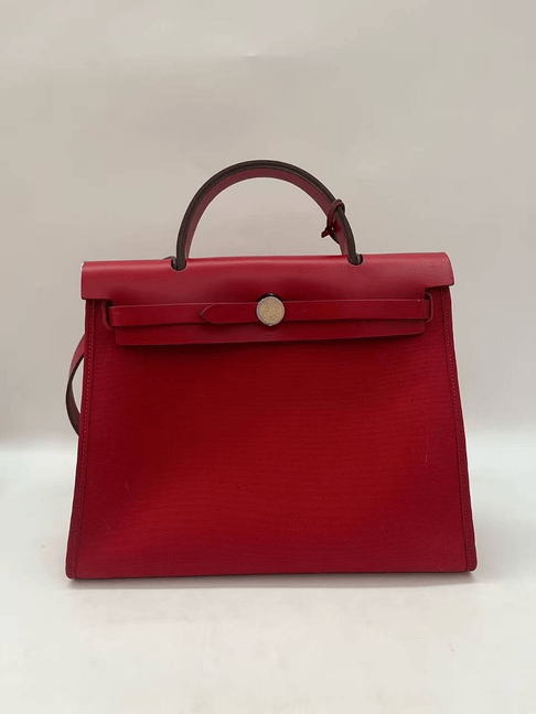 Iconn Boutique Hermes Herbag 31 Stamp D Red Canvas Leather
