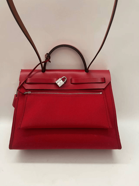 Iconn Boutique Hermes Herbag 31 Stamp D Red Canvas Leather