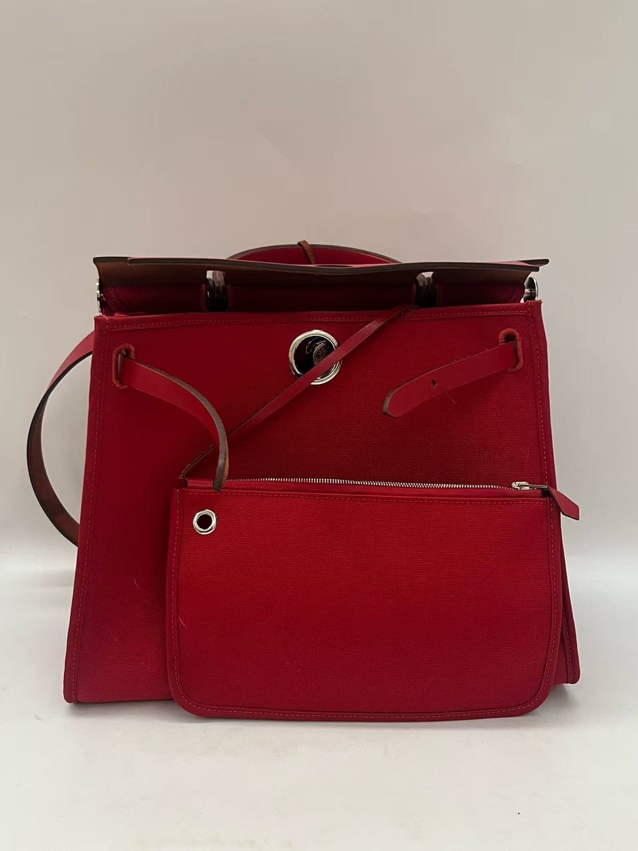 Iconn Boutique Hermes Herbag 31 Stamp D Red Canvas Leather