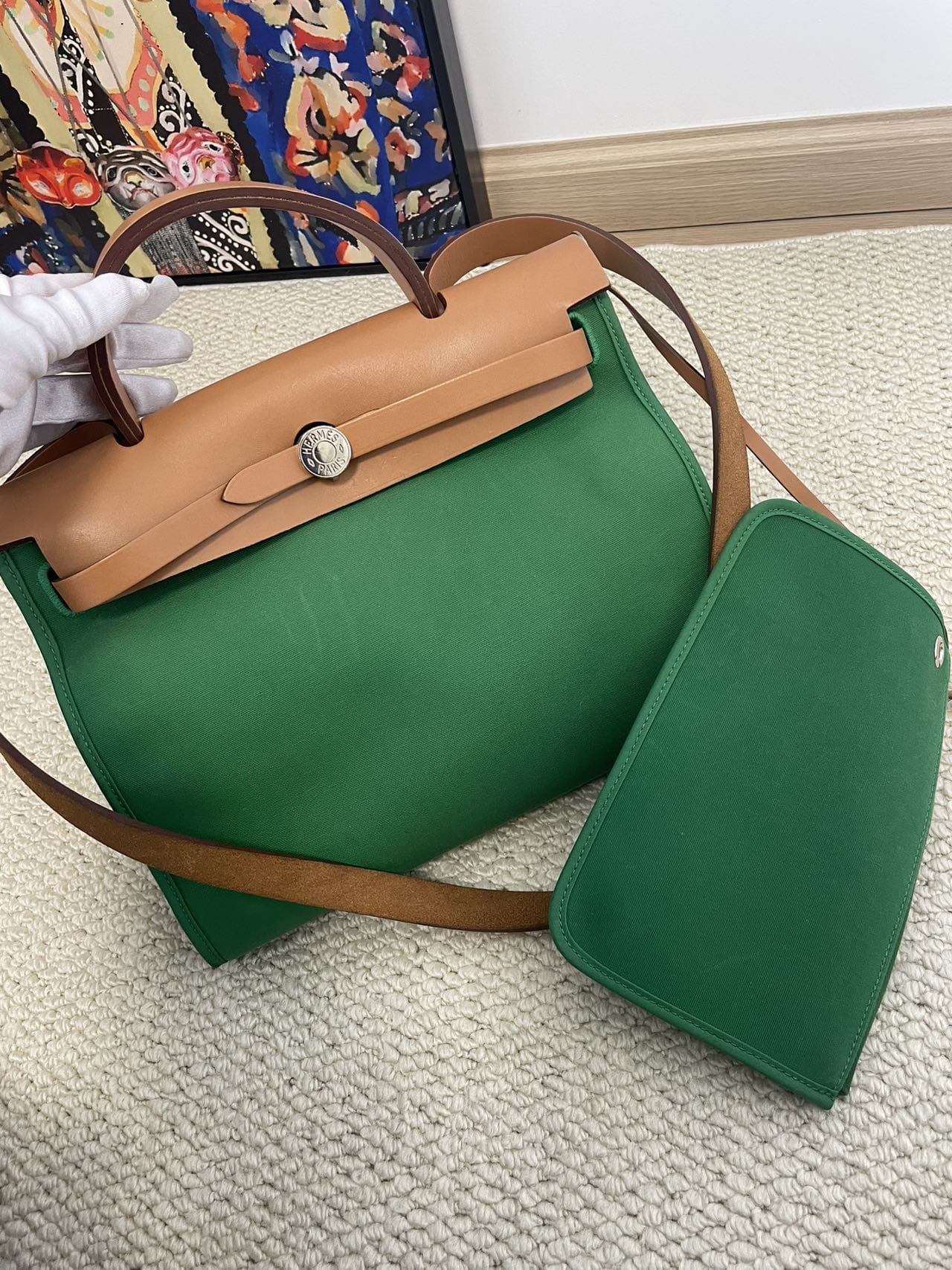 Iconn Boutique Hermès Herbag Zip 31 Bambou & Leather Tote - X Stamp