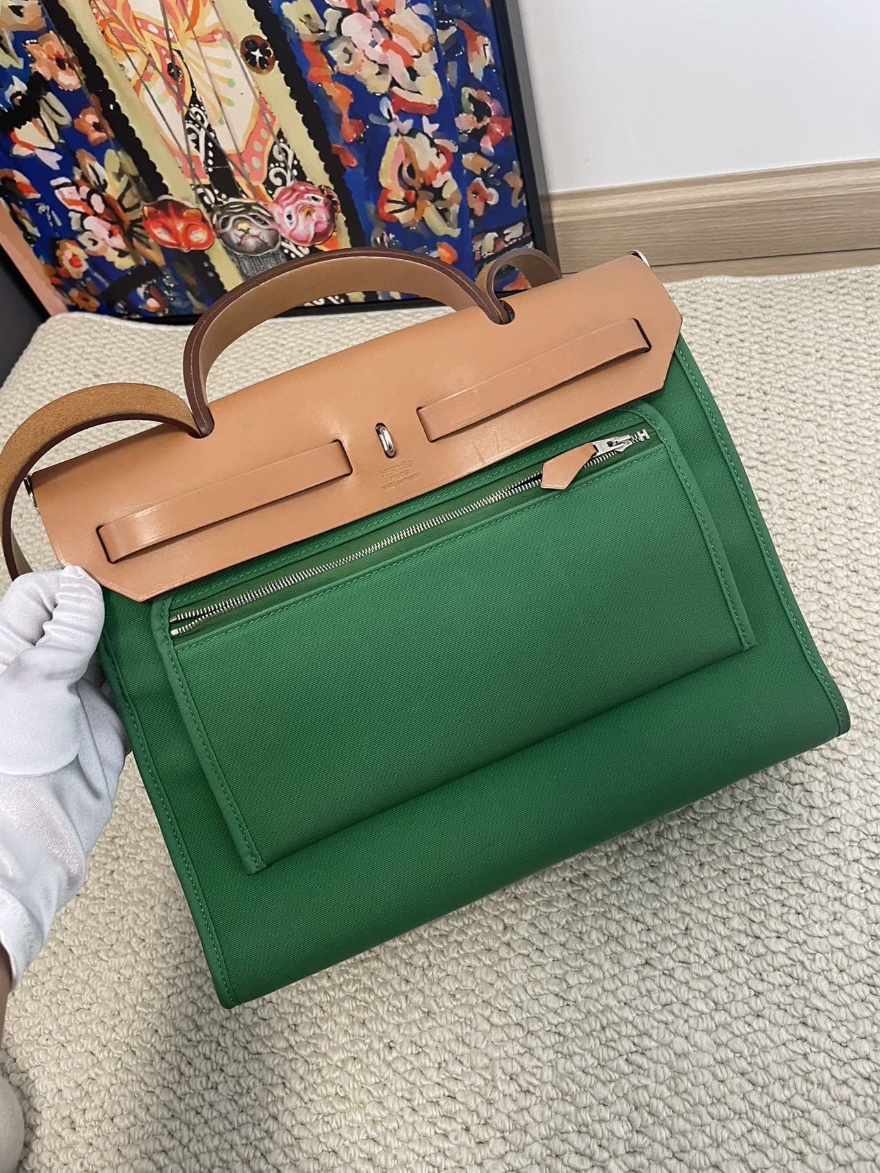 Iconn Boutique Hermès Herbag Zip 31 Bambou & Leather Tote - X Stamp