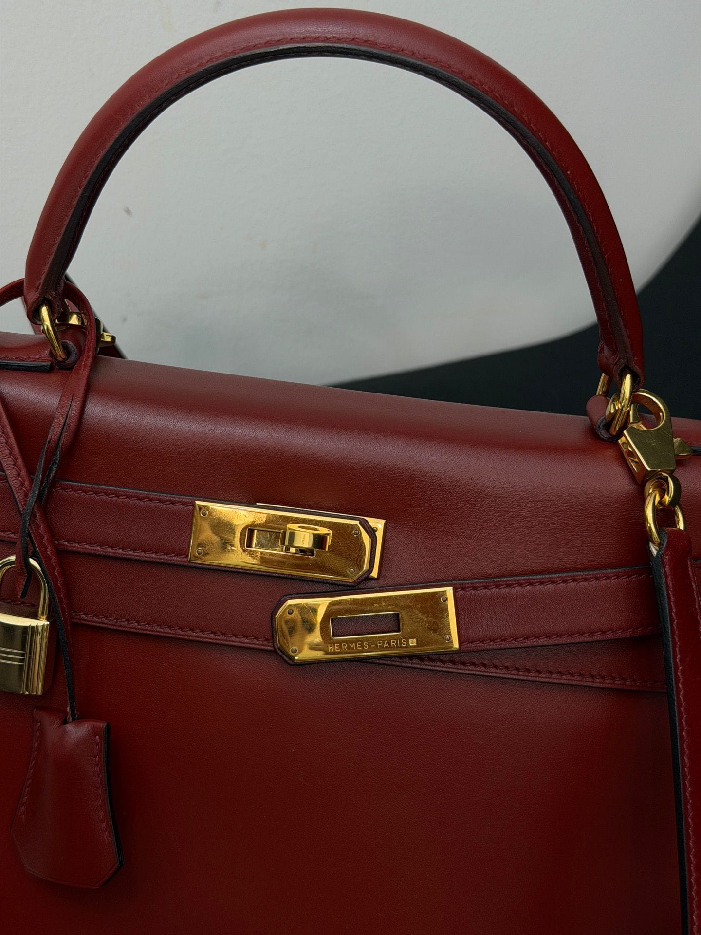 Iconn Boutique Hermes Kelly 28 box leather red gold hardware-Stamp Circle W