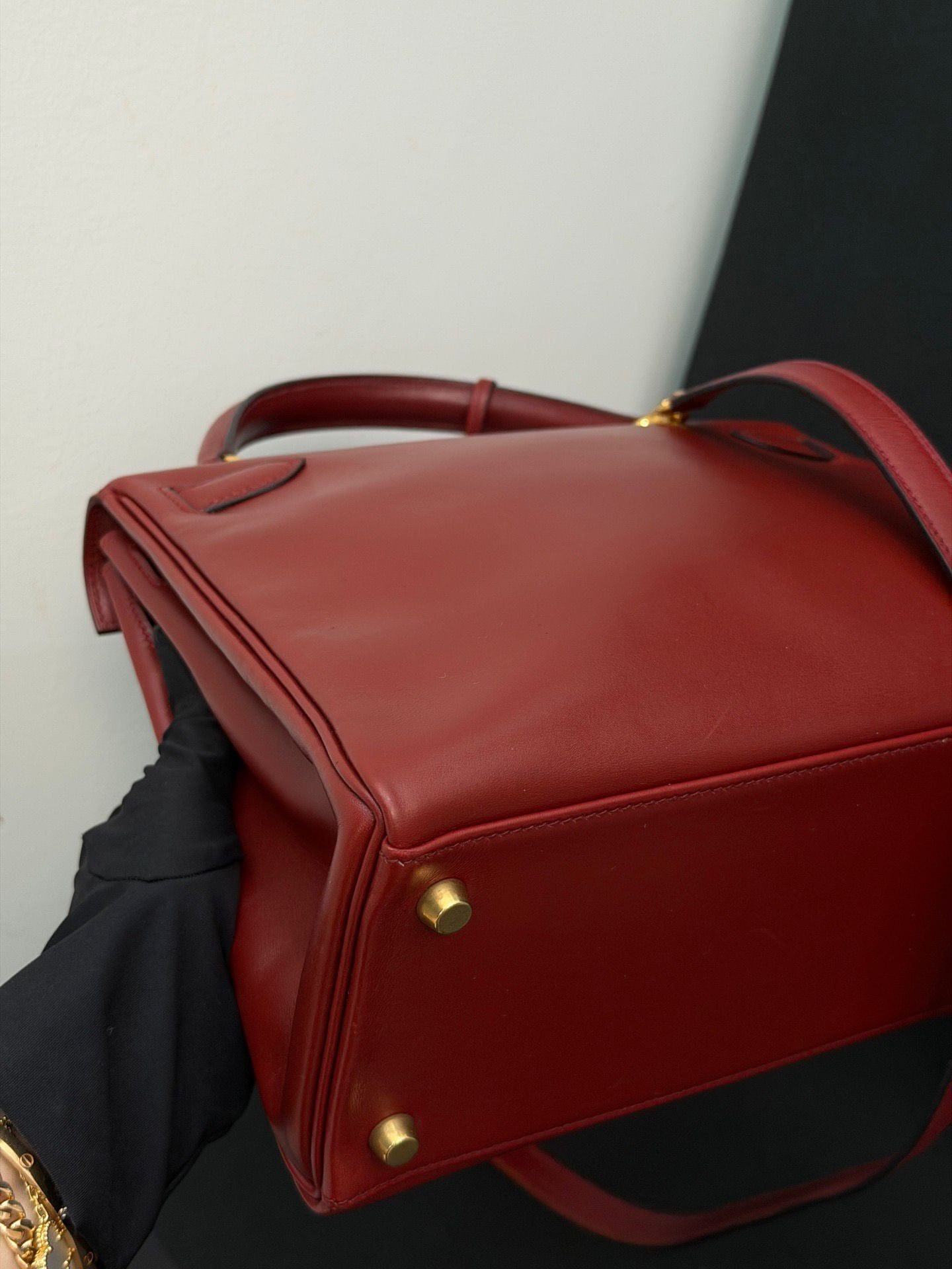 Iconn Boutique Hermes Kelly 28 box leather red gold hardware-Stamp Circle W