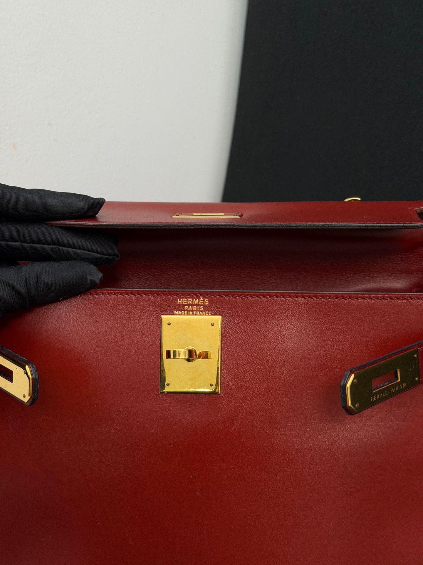 Iconn Boutique Hermes Kelly 28 box leather red gold hardware-Stamp Circle W