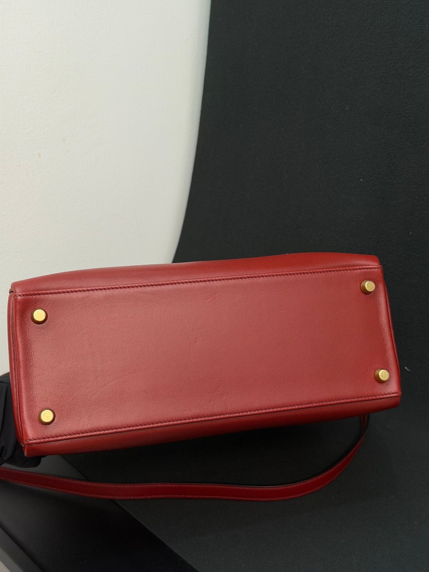 Iconn Boutique Hermes Kelly 28 box leather red gold hardware-Stamp Circle W