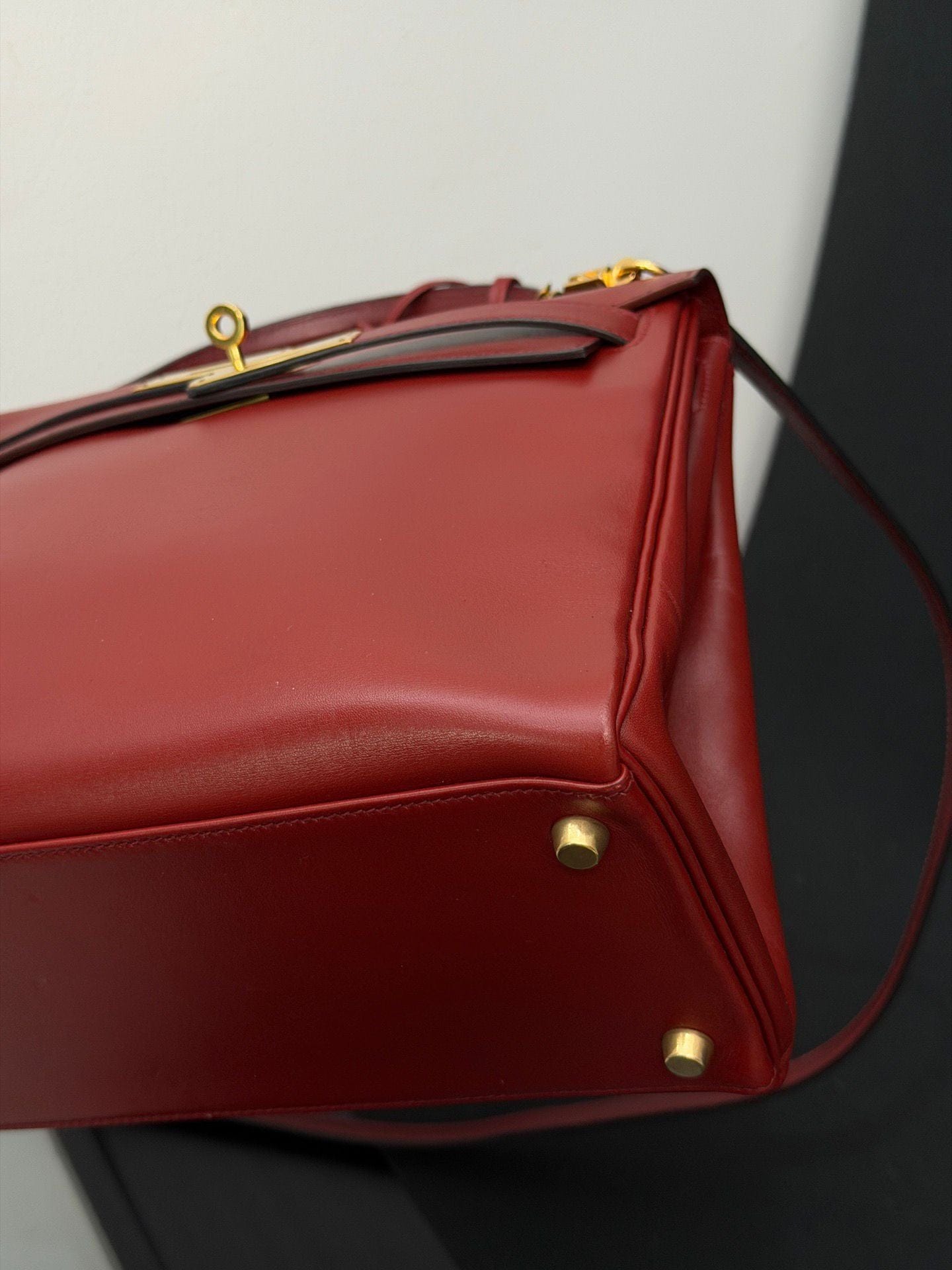 Iconn Boutique Hermes Kelly 28 box leather red gold hardware-Stamp Circle W