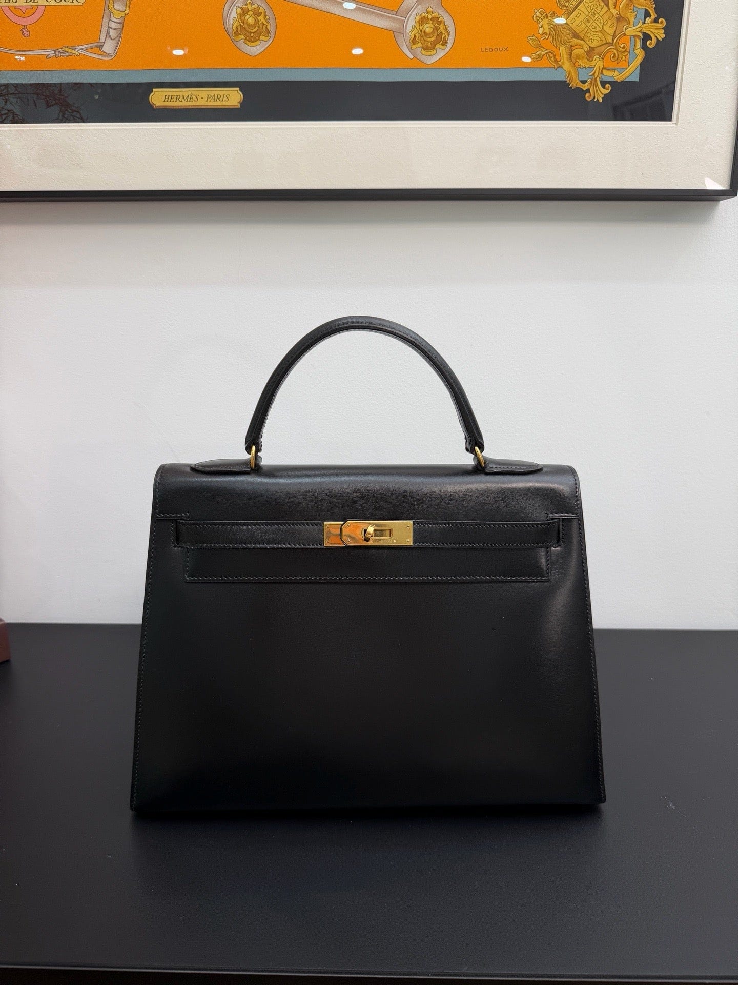 Iconn Boutique Hermès Kelly 32 Black Box Leather GHW -Stamp Circle Q