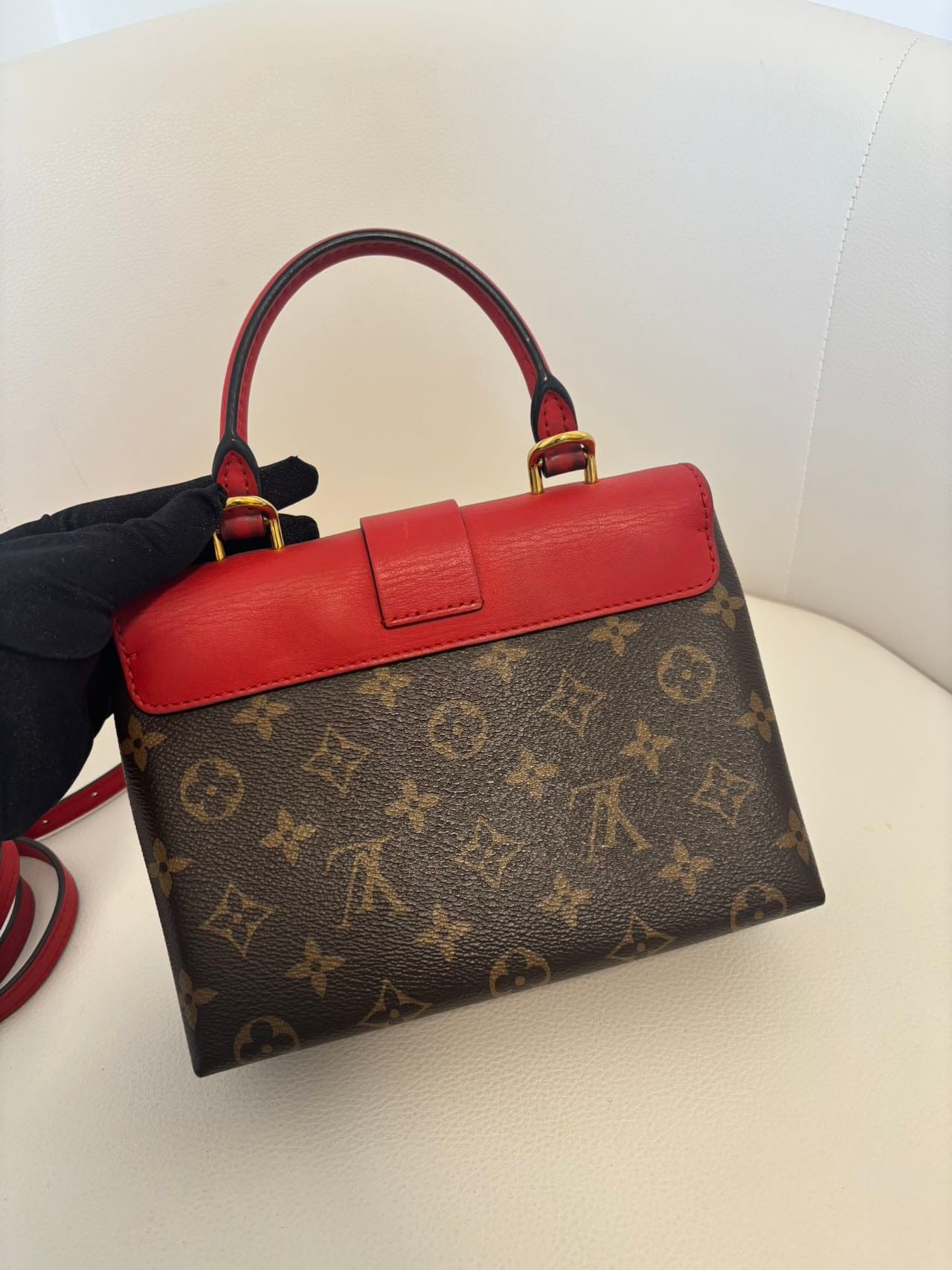 Iconn Boutique Louis Vuitton Locky BB | Monogram & Red Leather Mini Top Handle Bag
