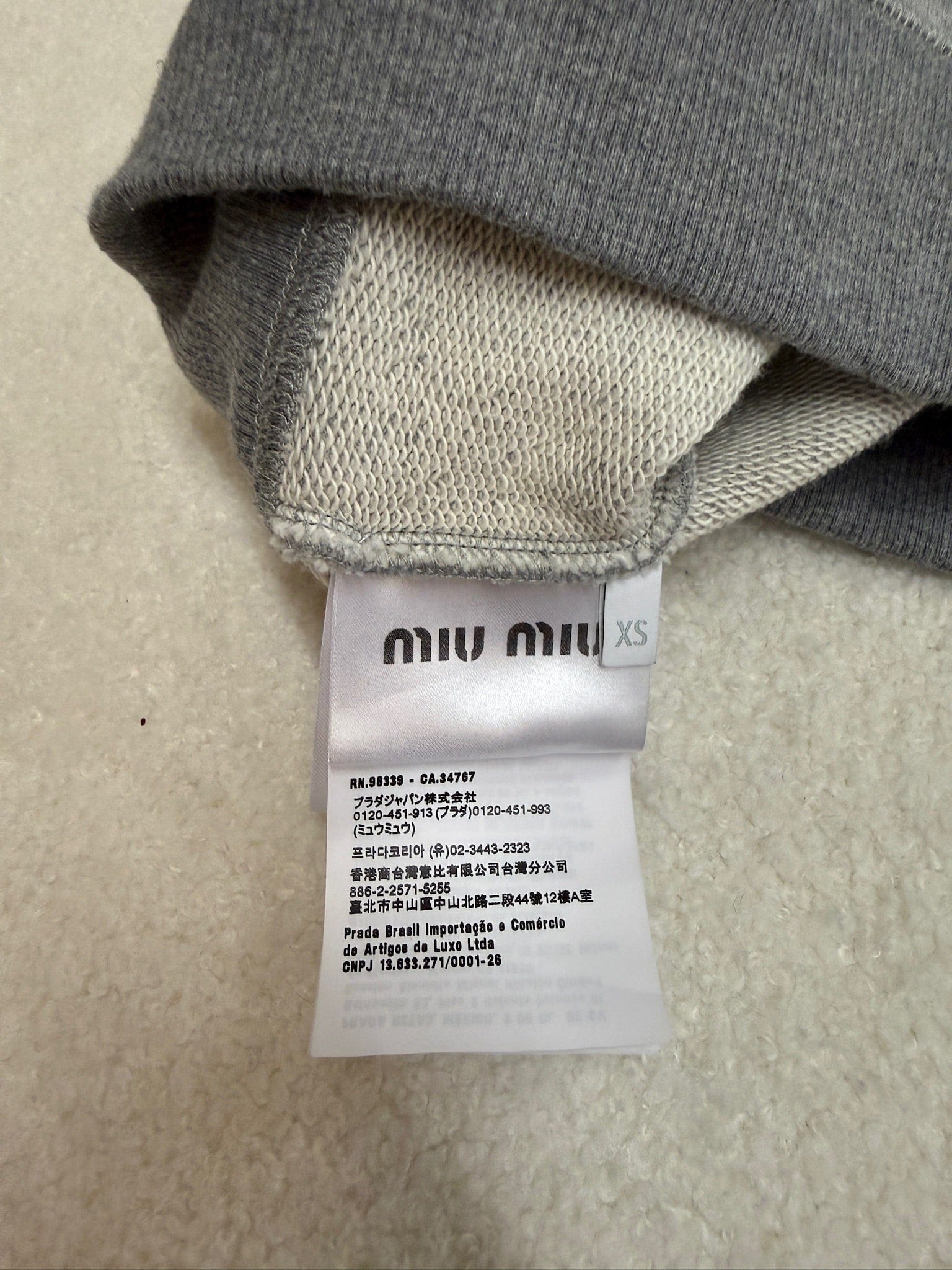 Iconn Boutique Miu Miu Grey Logo Tape Polo Shirt - Cotton Jersey Long Sleeve Top with Contrast Trim