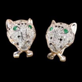 Emerald Eye & 1.32ct Diamond Panther Earrings