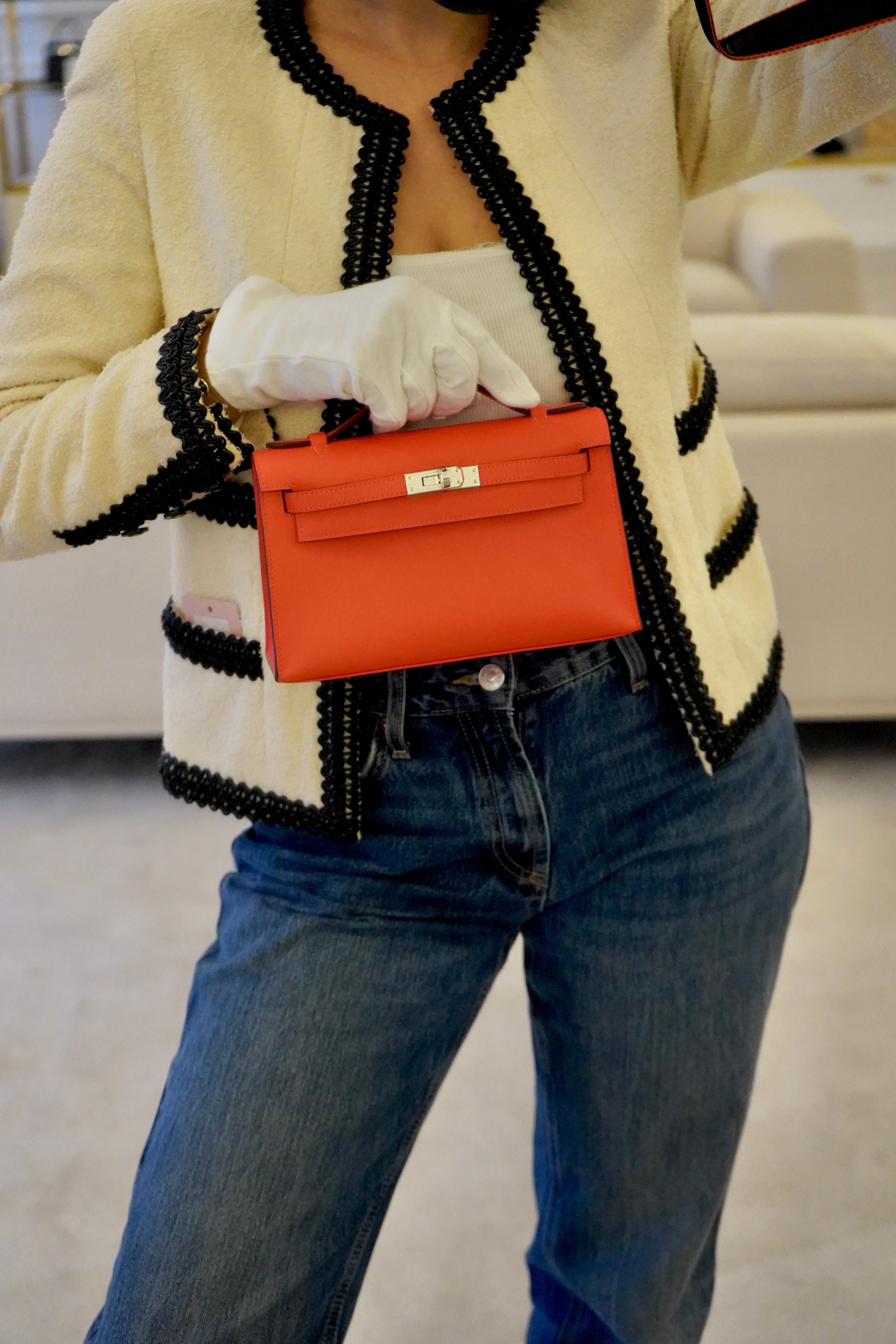 HERMÈS KELLY POCHETTE ORANGE FIELD Swift Leather with Palladium Hardware