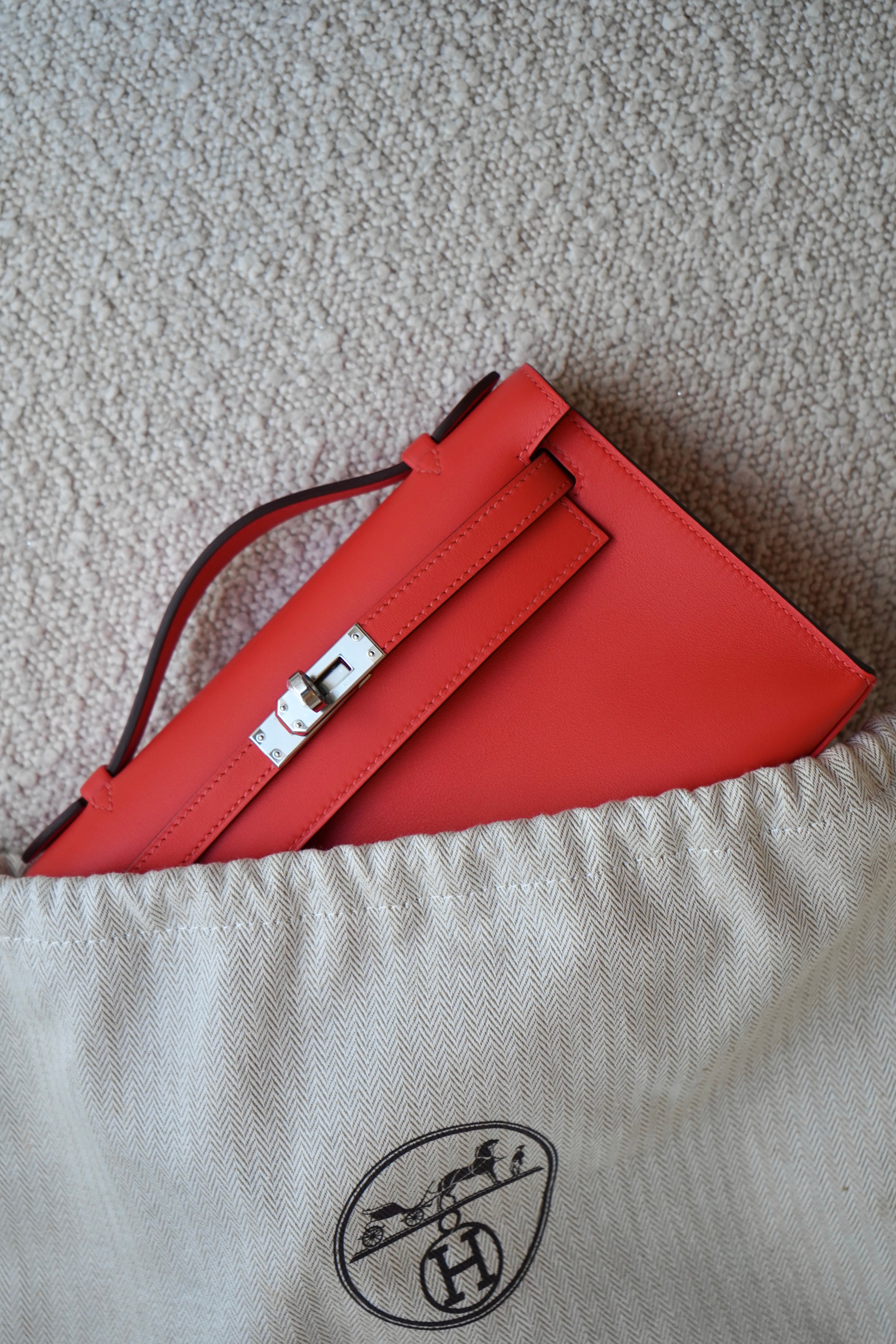 HERMÈS KELLY POCHETTE ORANGE FIELD Swift Leather with Palladium Hardware