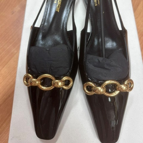 114A. Saint laurent Black Sling Backs with Gold Buckle - Size 38