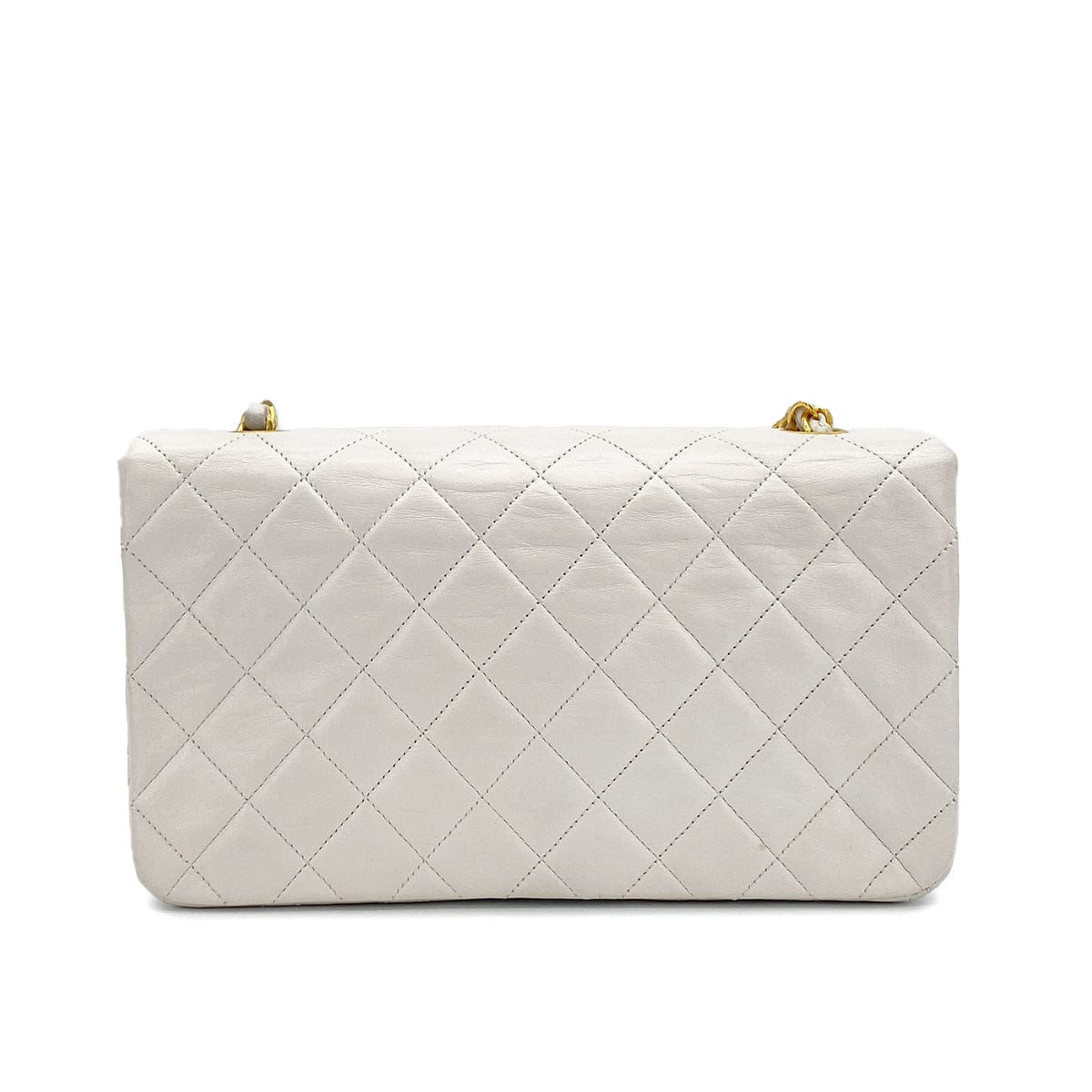 JAPAN VINTAGE CHANEL FULL FLAP CHAIN SHOULDER BAG WHITE LAMB SKIN GOLD HARDWARE 90311832