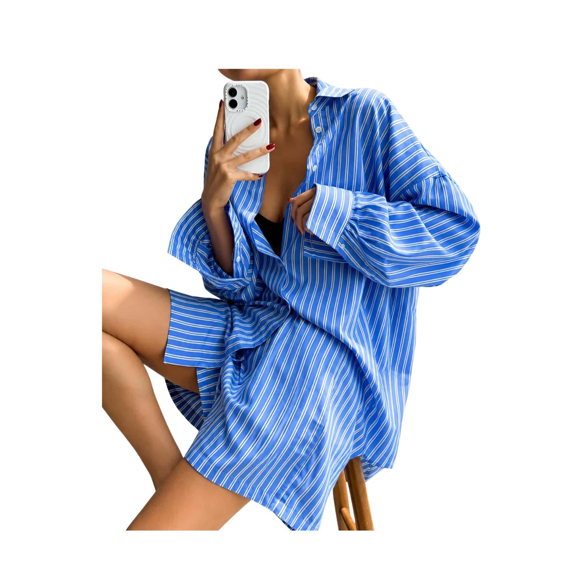 K-FASHION STRIPED TWO-PIECE SET تعيين (SHIRT & SHORTS) “HANNAM”