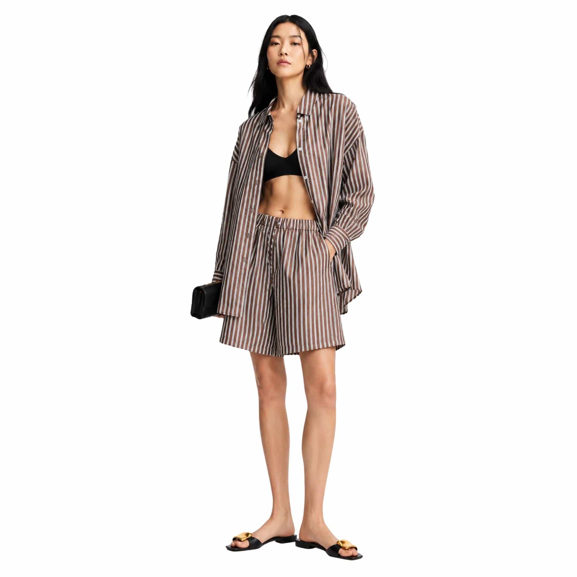 K-FASHION STRIPED TWO-PIECE SET تعيين (SHIRT & SHORTS) “HANNAM”