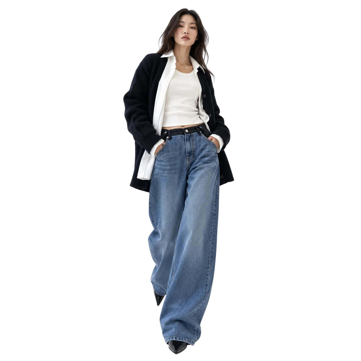 K-FASHION ADJUSTABLE TAB-WAIST WIDE-LEG TROUSERS (بنطلون) “IKSEON-DONG”