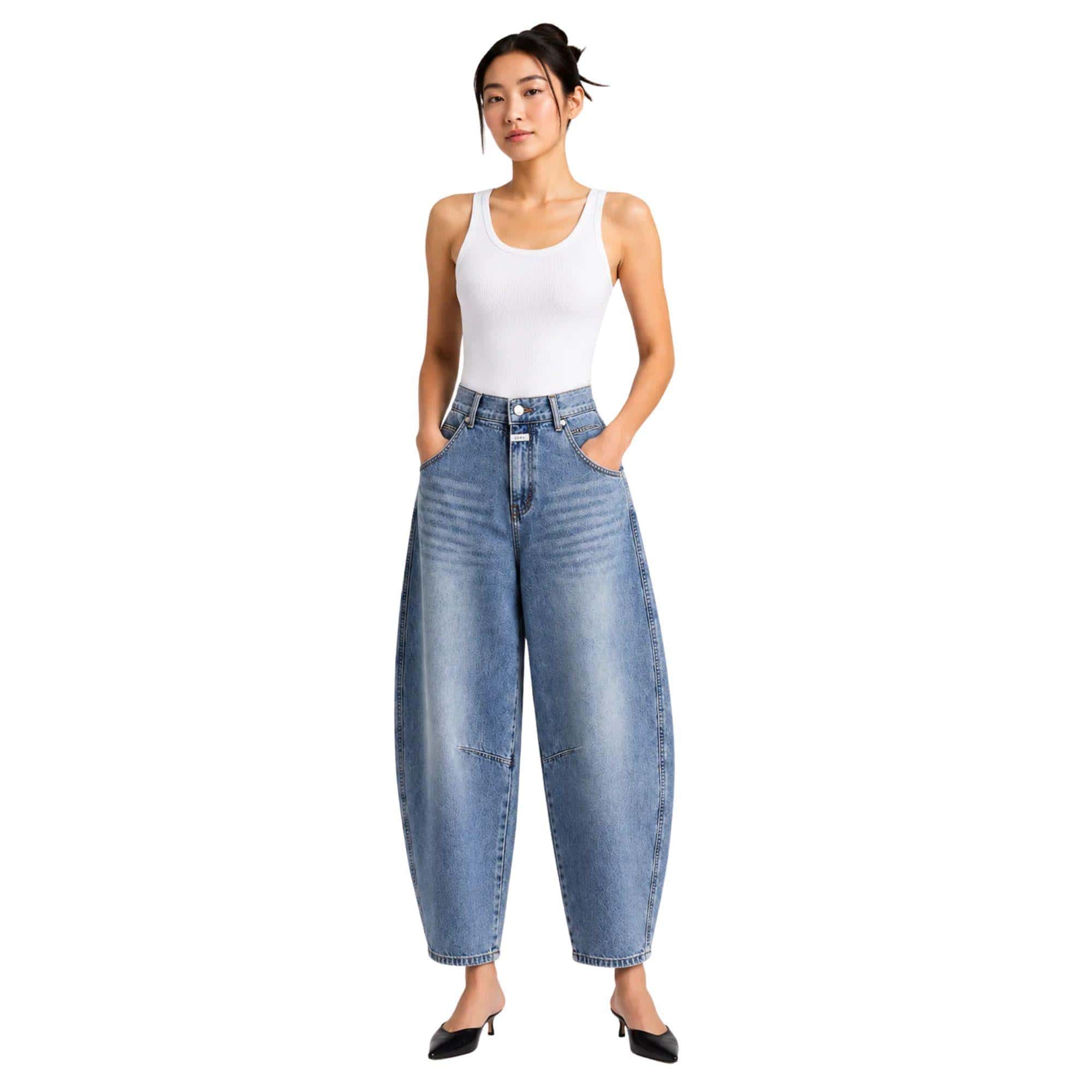 K-FASHION BARREL-LEG  HIGH-WAIST JEANS (بنطلون) “DDP”