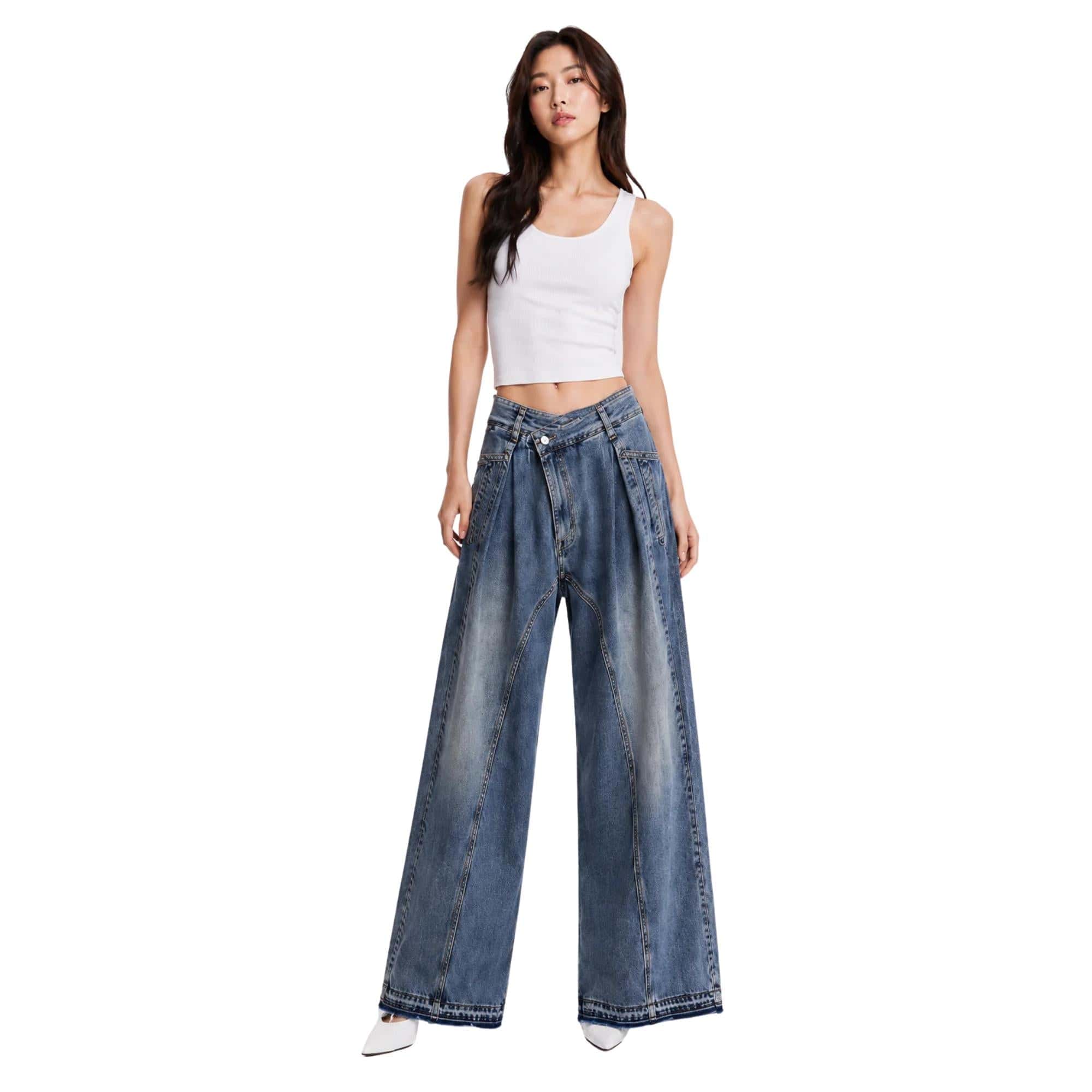 K-FASHION CROSS-WAIST WIDE-LEG DENIM TROUSERS (بنطلون) “INSADONG”